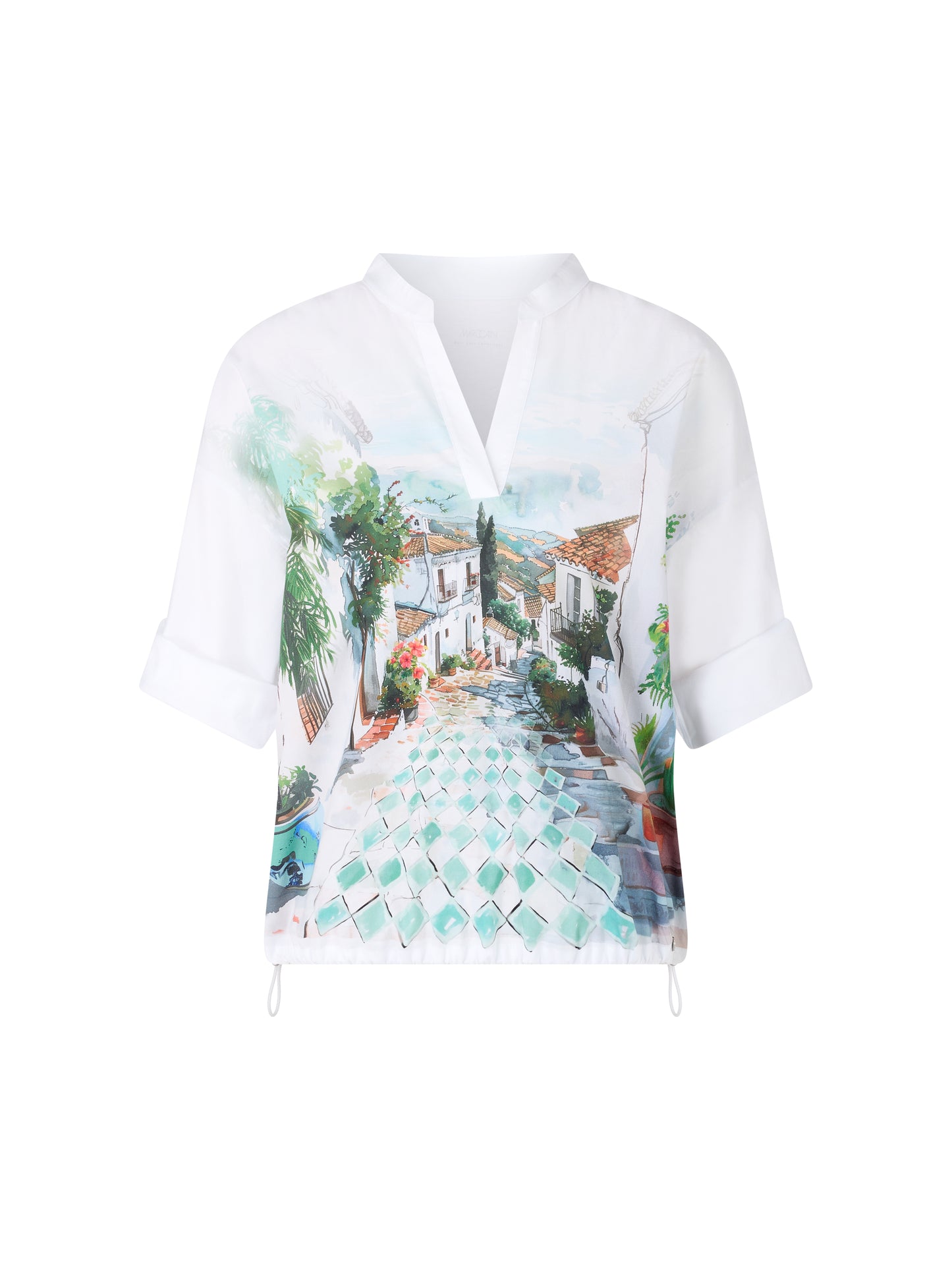 Marc Cain Collection Holiday Print Cotton Blouse YC5506J52