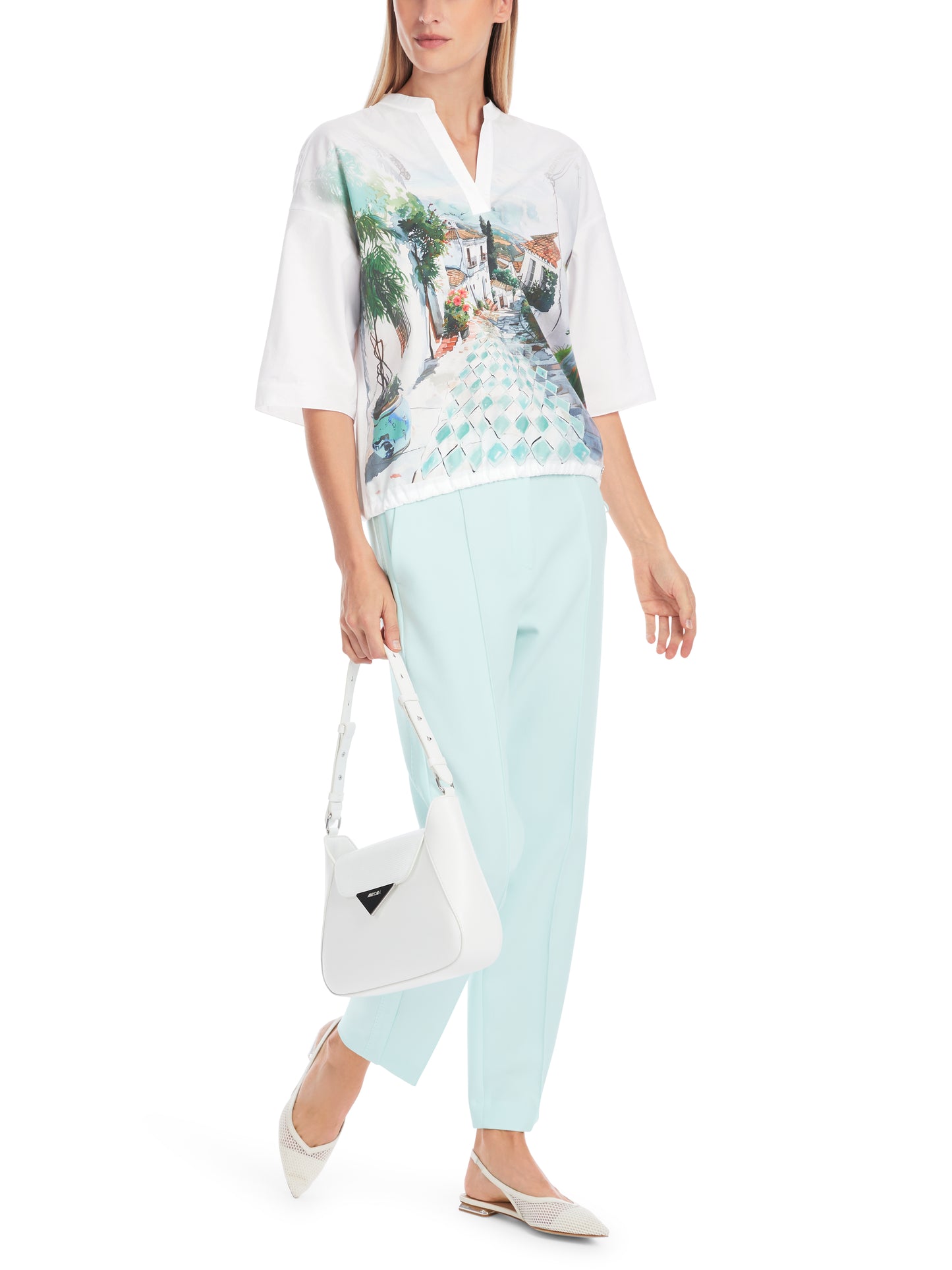 Marc Cain Collection Holiday Print Cotton Blouse YC5506J52