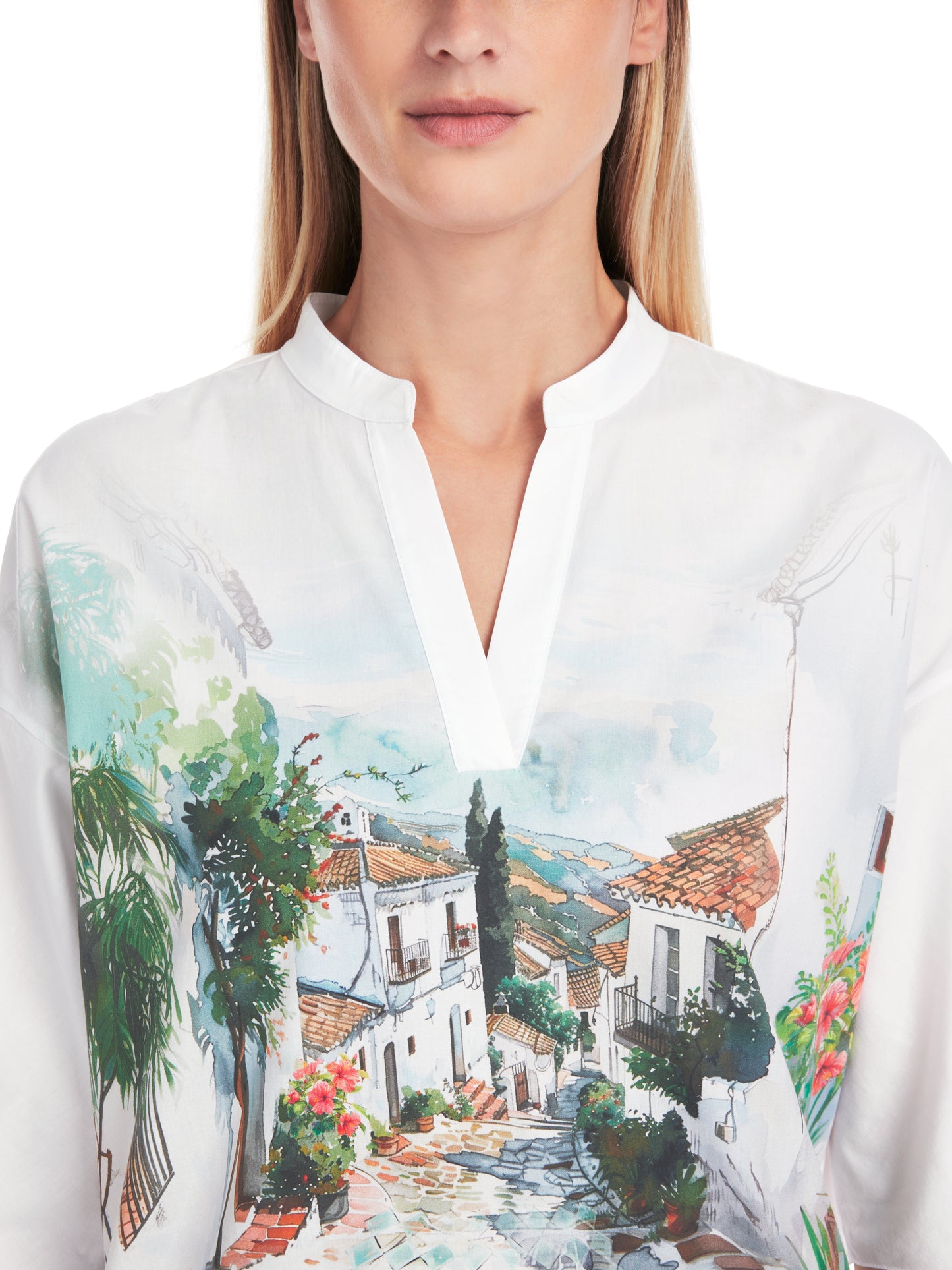 Marc Cain Collection Holiday Print Cotton Blouse YC5506J52