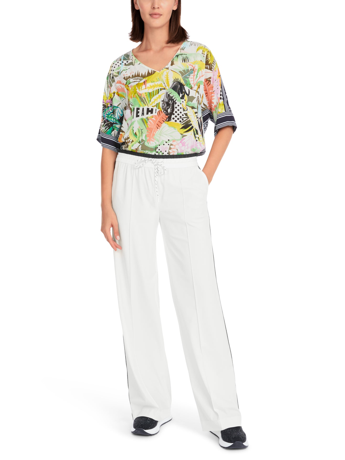 Marc Cain Sport White Side Stripe Trousers YS8141J40