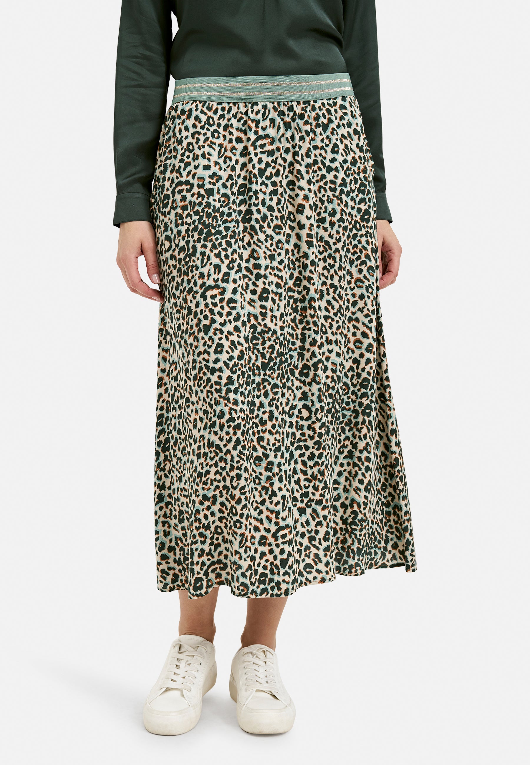 Mila leopard print frill midi skirt sale