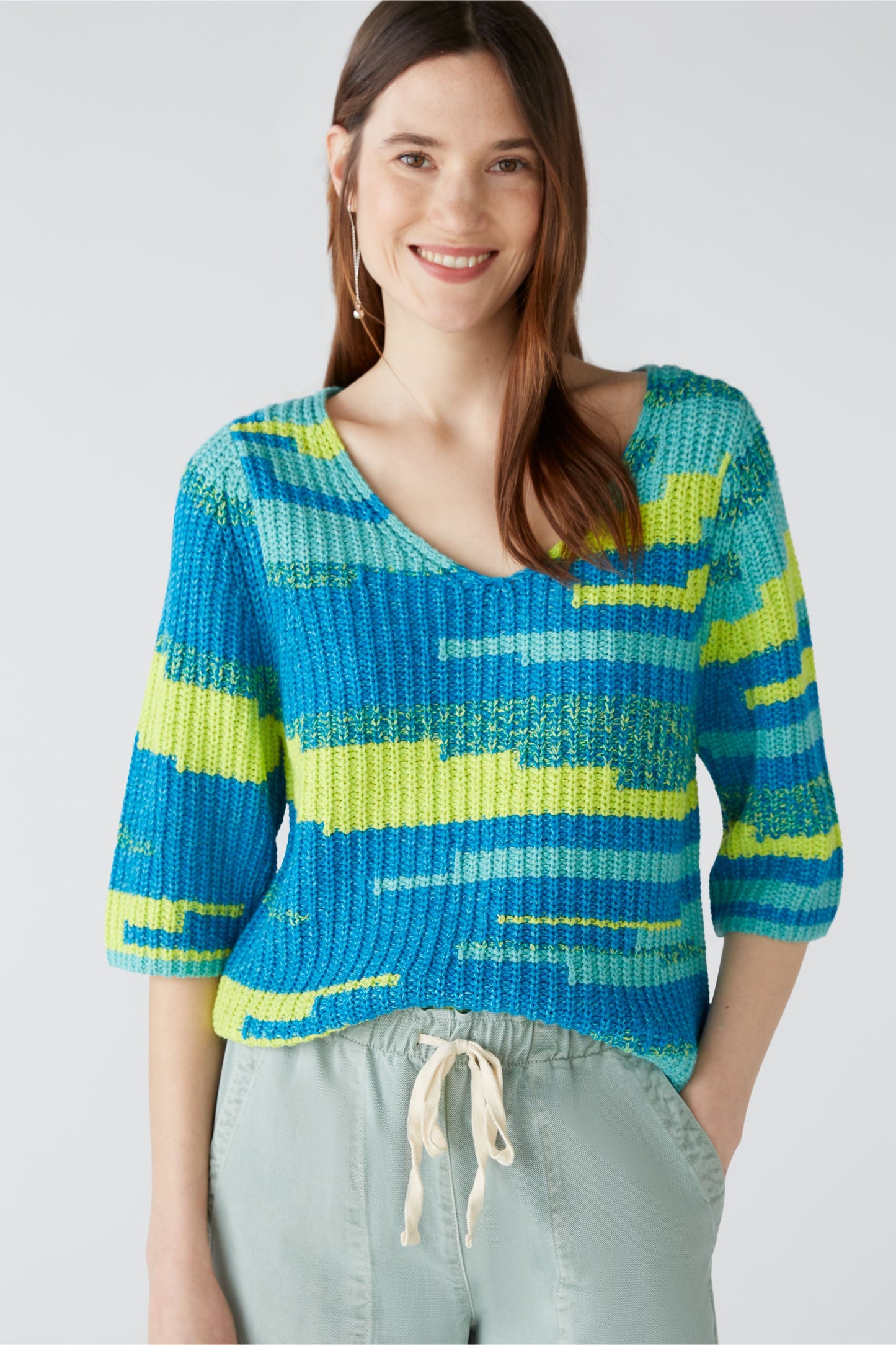 Oui Lime & Turquoise Sweater