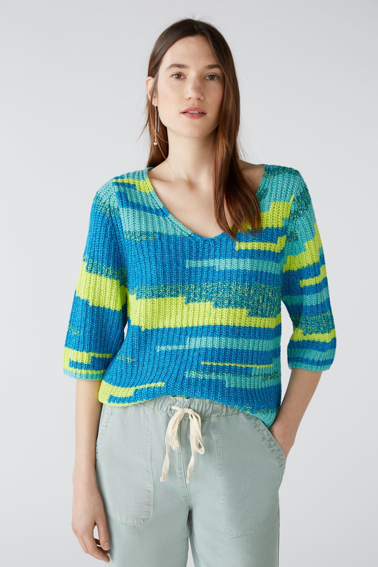 Oui Lime & Turquoise Sweater