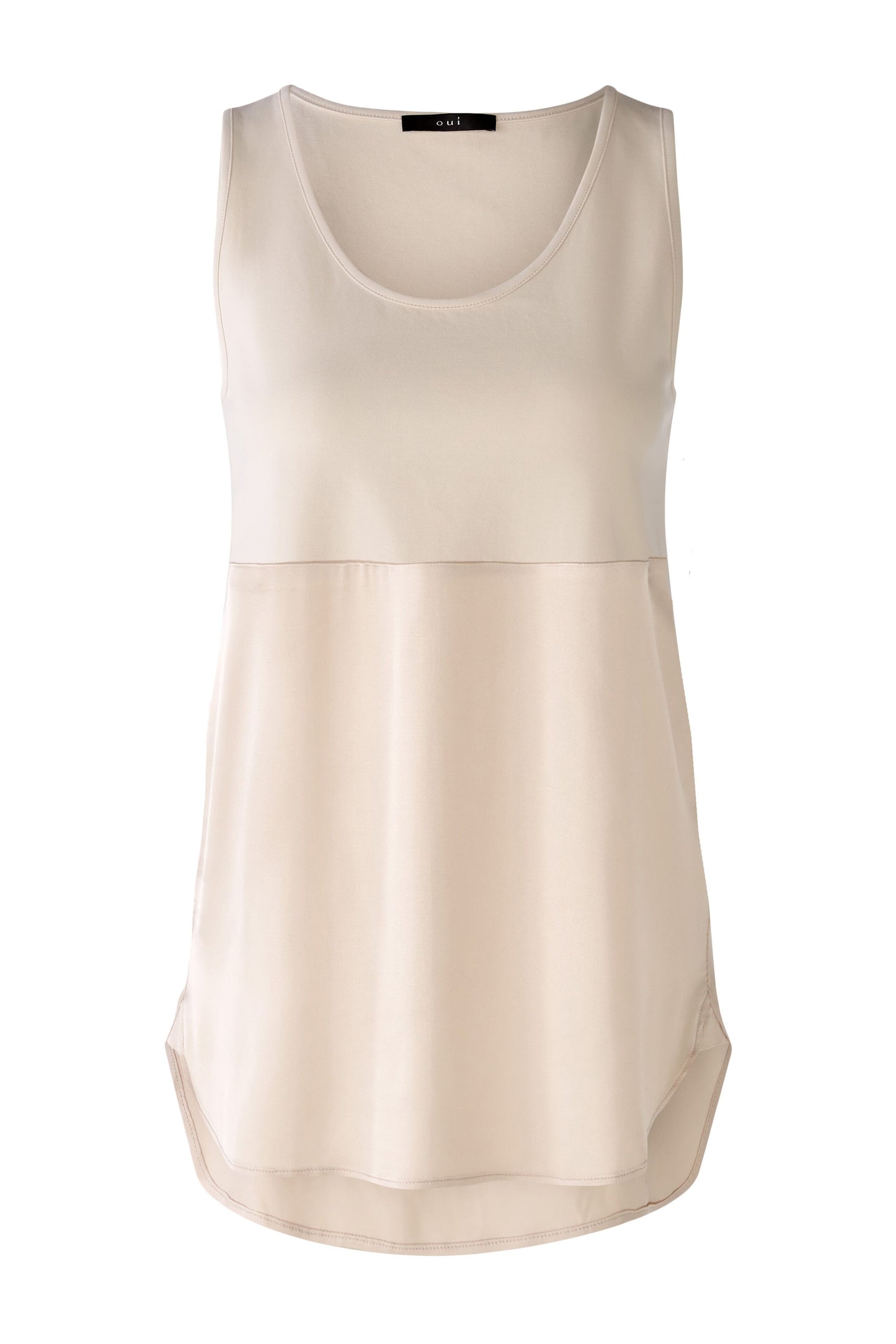 Oui Longline Satin Trim Cream Vest
