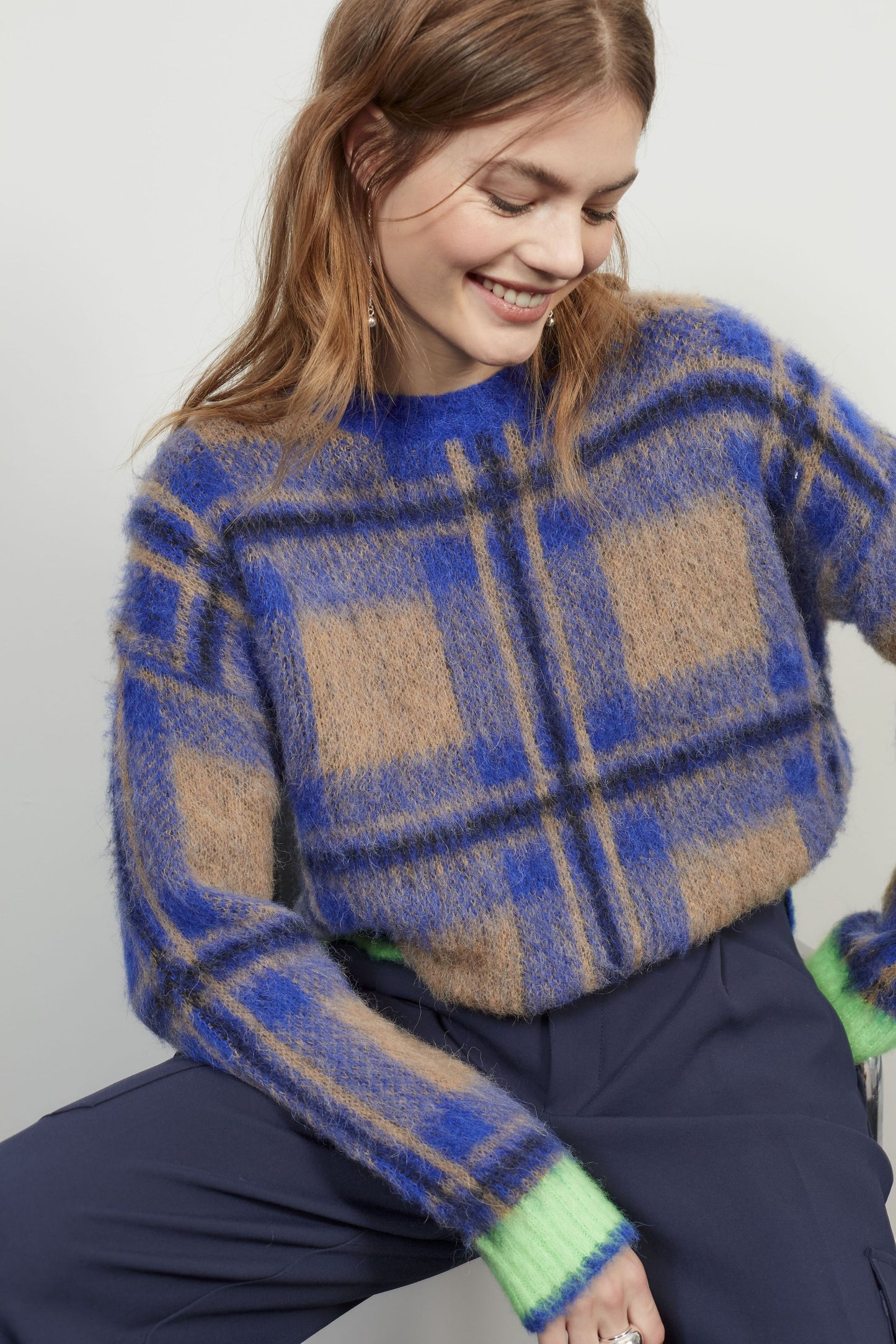 Oui Check Mohair Sweater