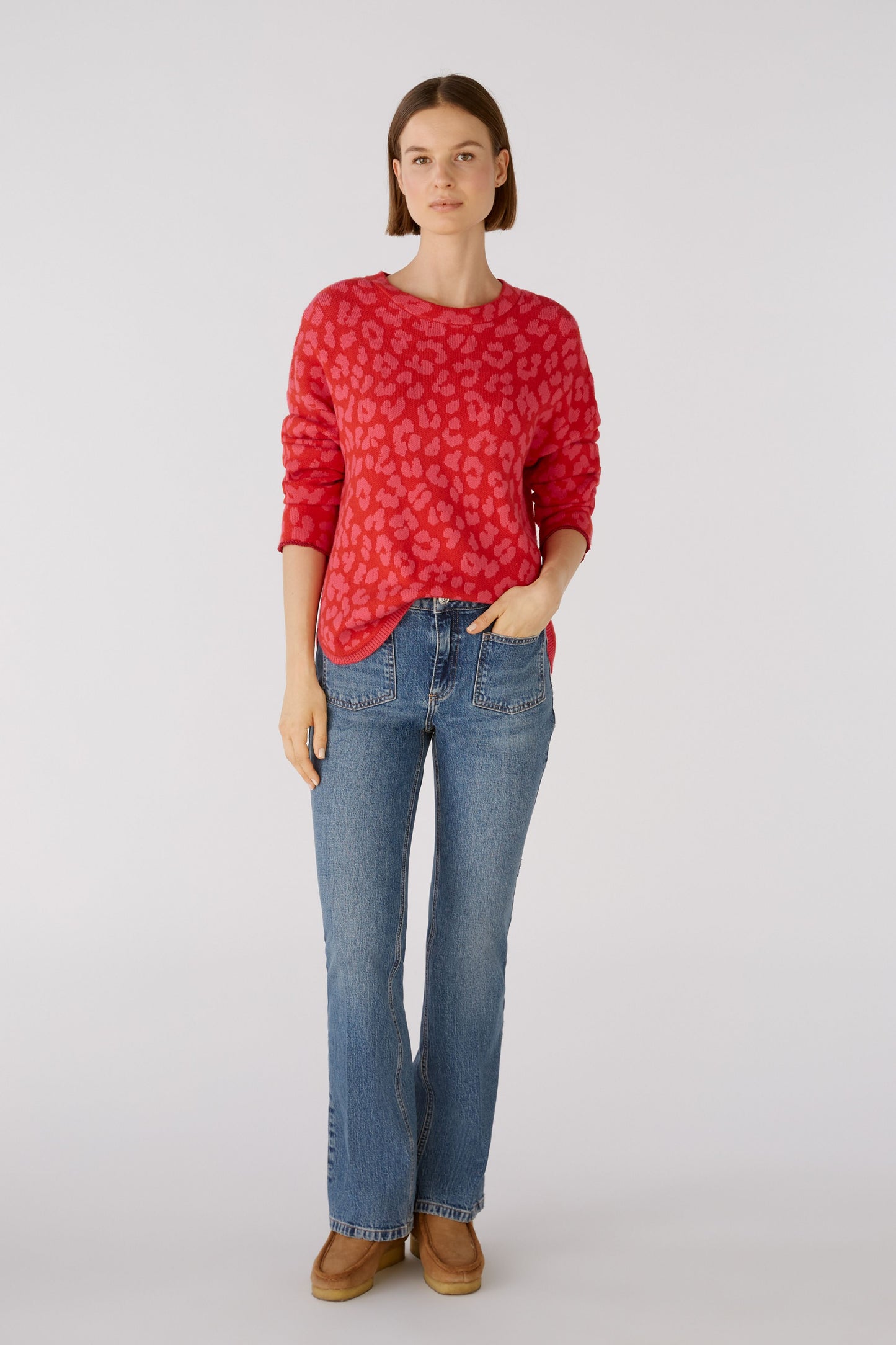 Oui Red & Pink Animal Print Sweater