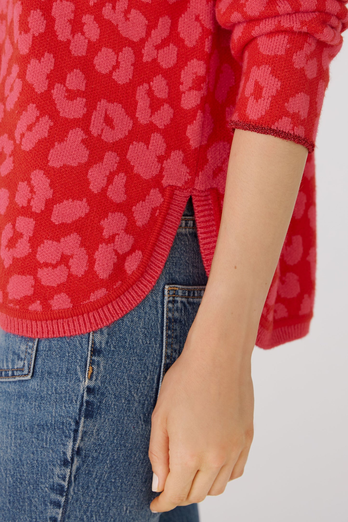 Oui Red & Pink Animal Print Sweater