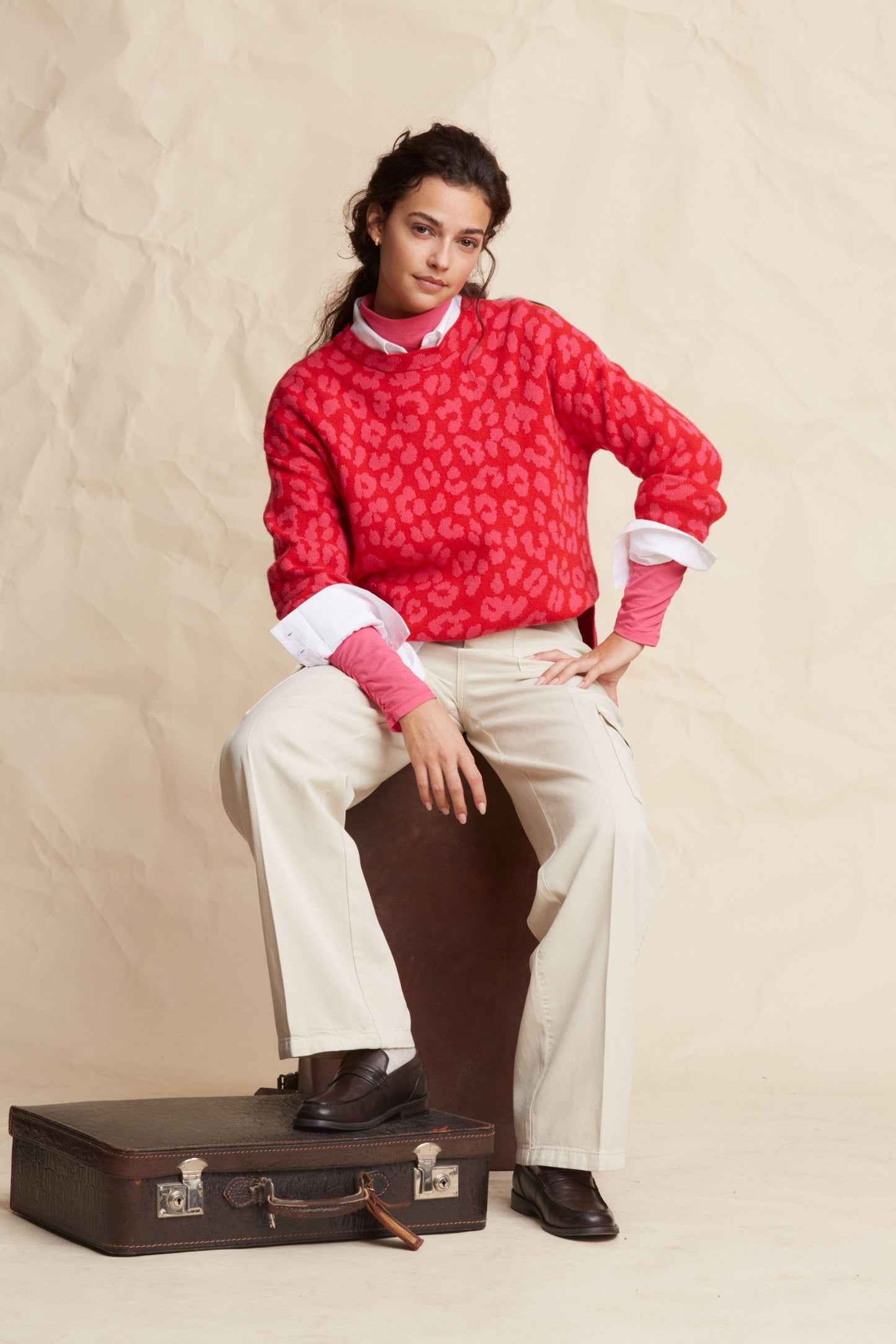Oui Red & Pink Animal Print Sweater