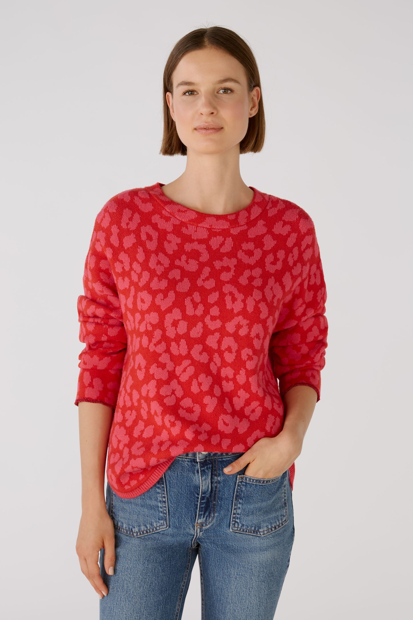 Oui Red & Pink Animal Print Sweater