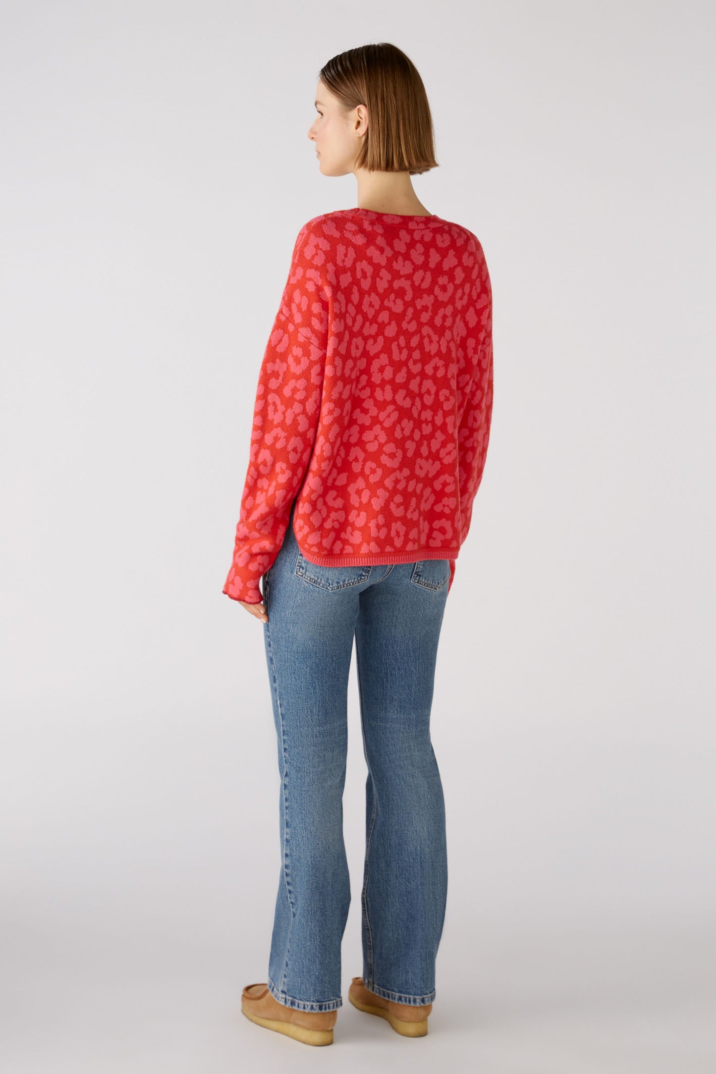 Oui Red & Pink Animal Print Sweater