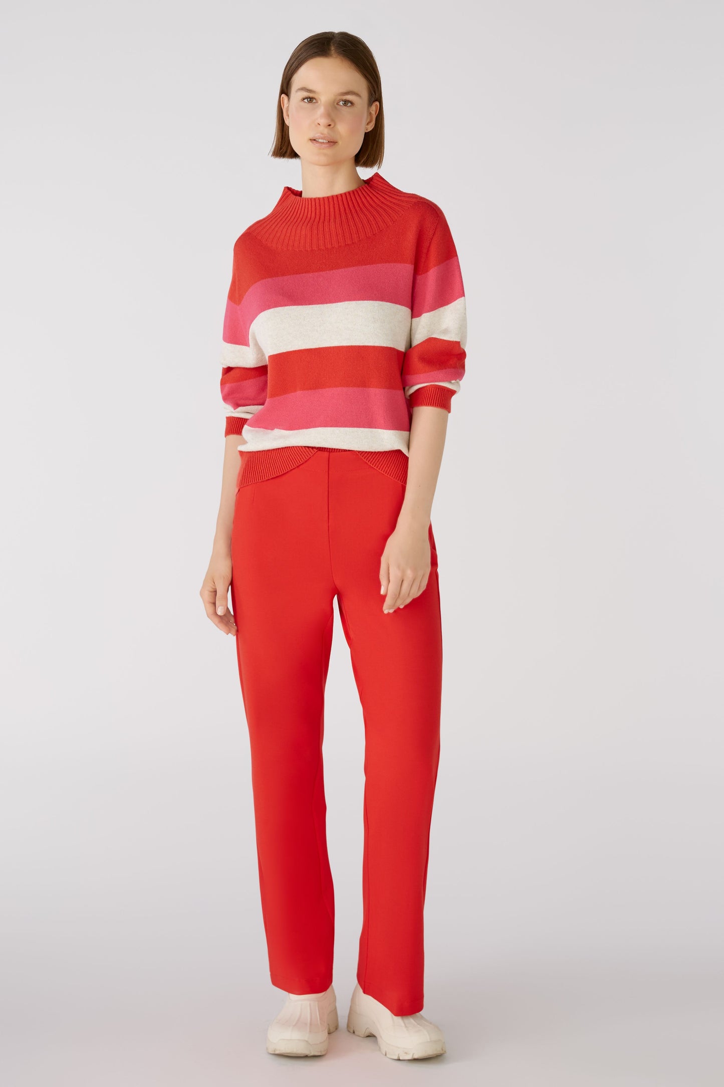 Oui Red & Pink Striped Sweater
