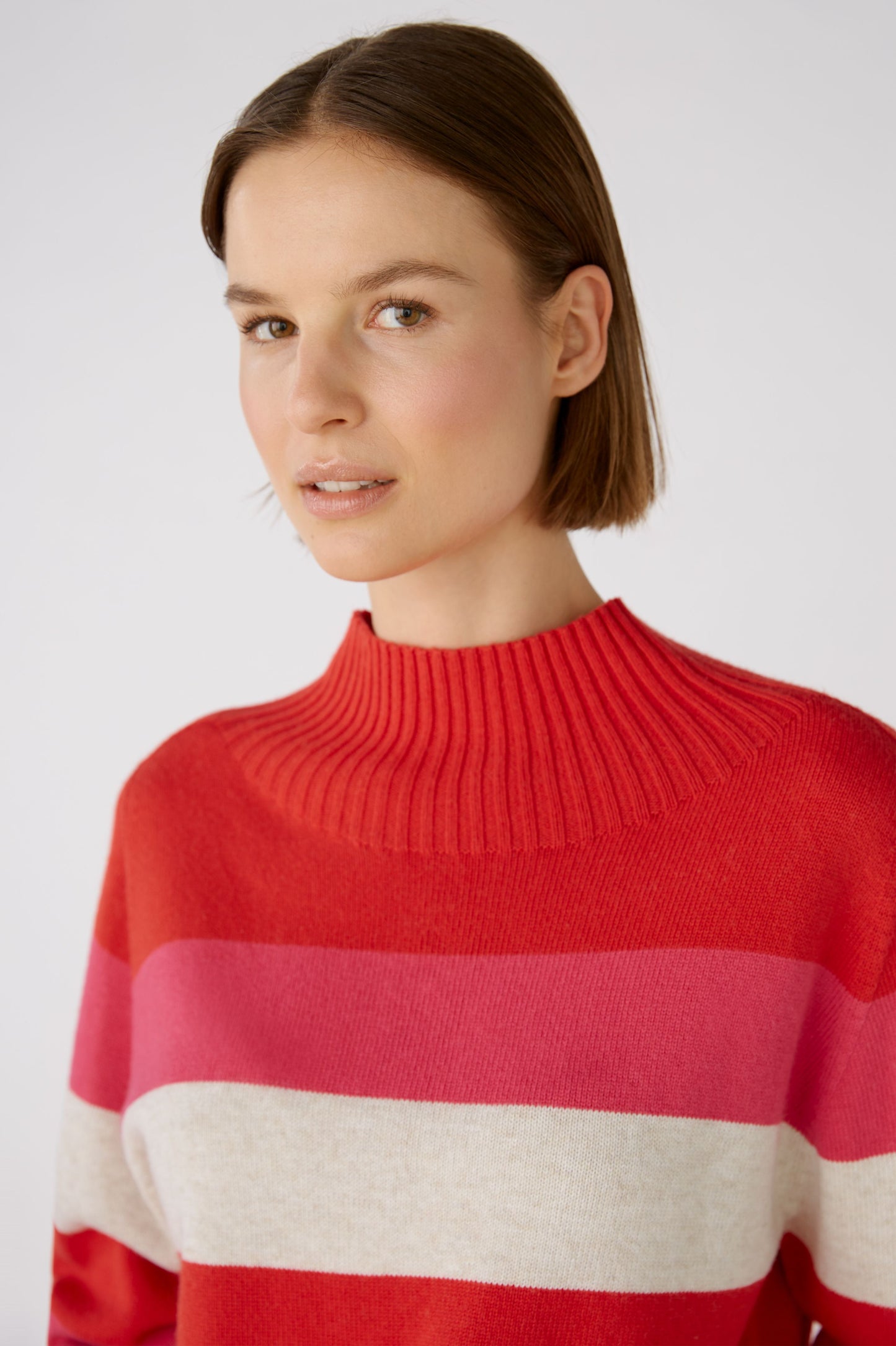 Oui Red & Pink Striped Sweater