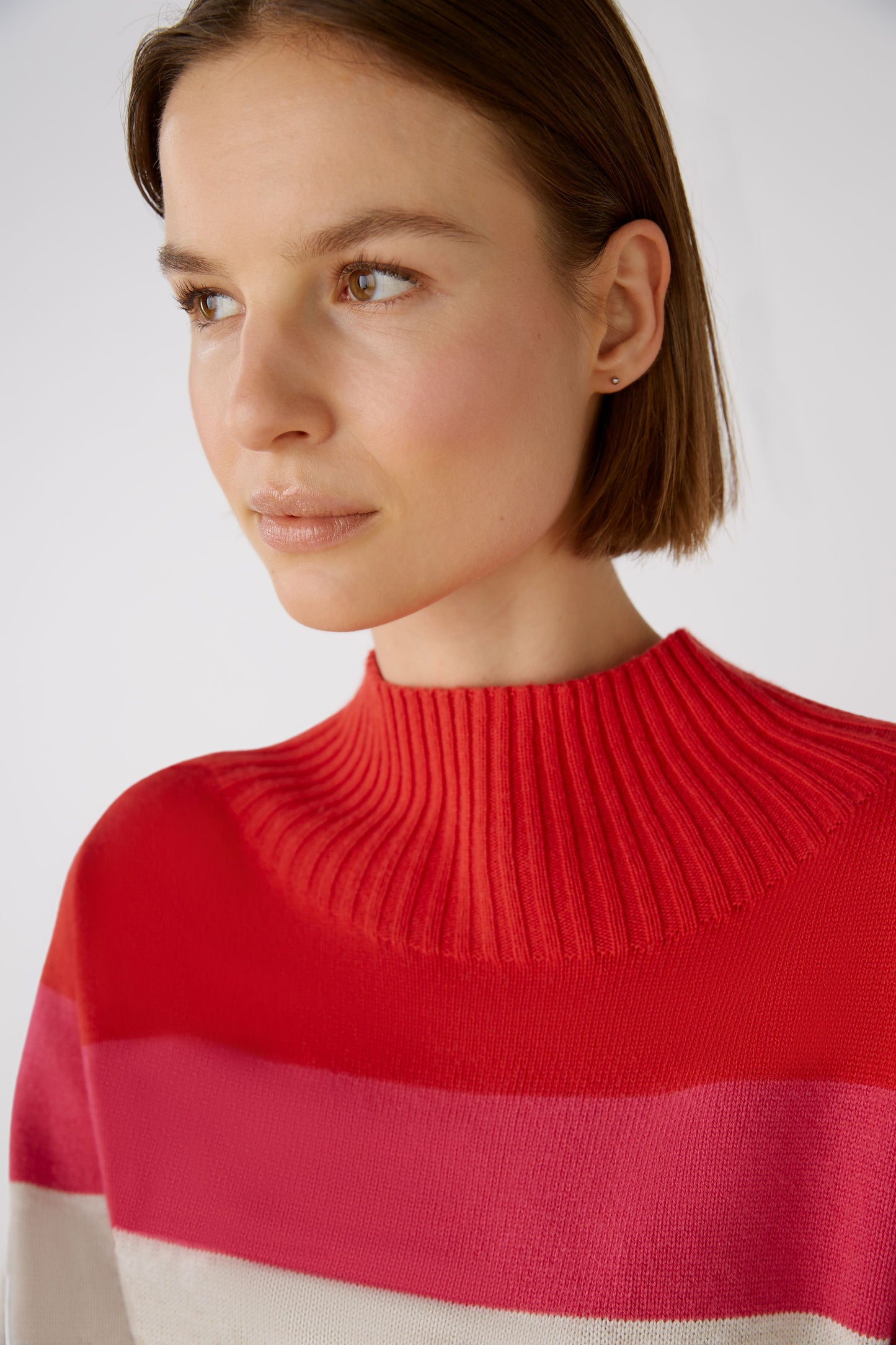 Oui Red & Pink Striped Sweater
