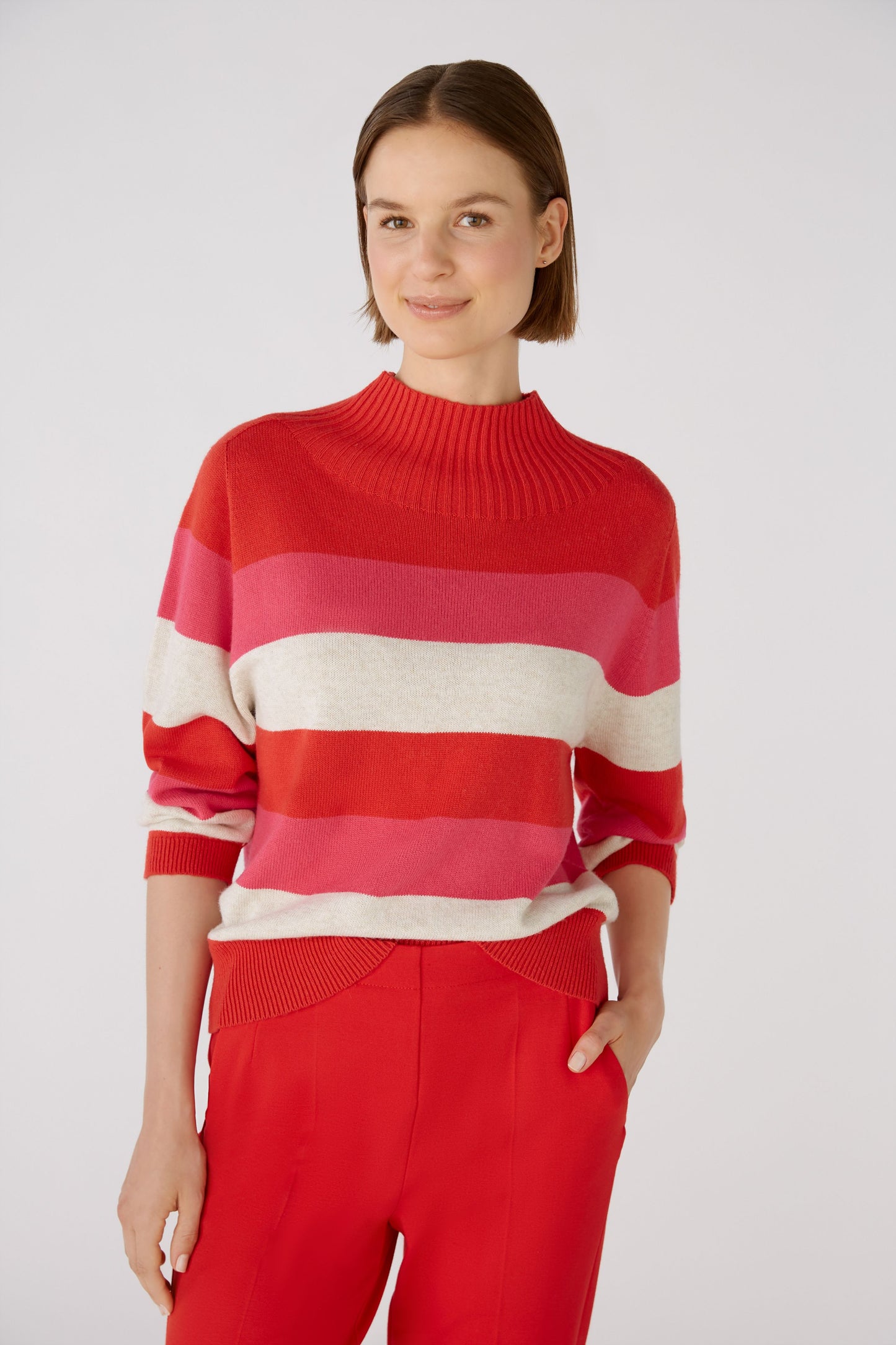 Oui Red & Pink Striped Sweater
