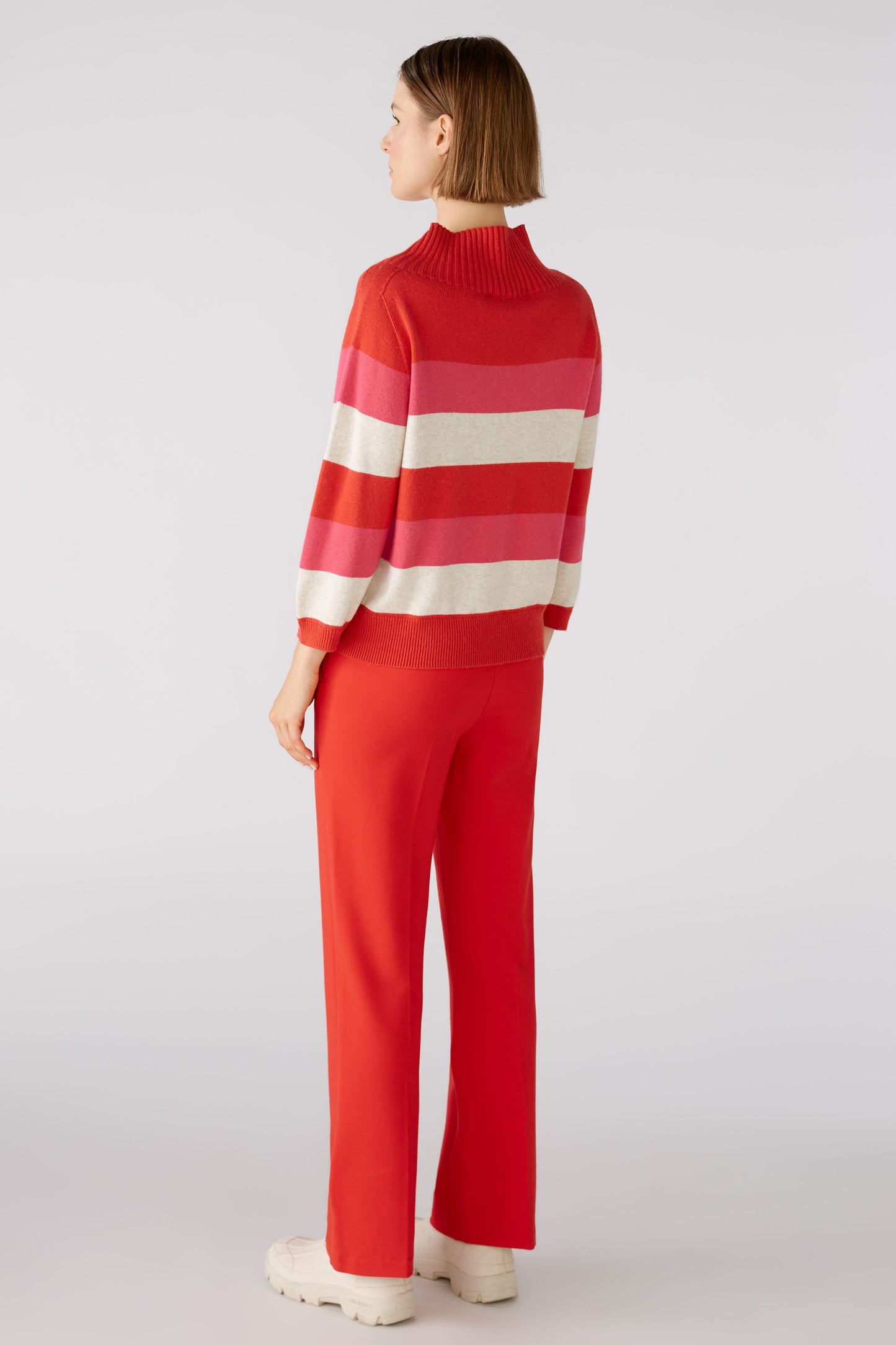 Oui Red & Pink Striped Sweater