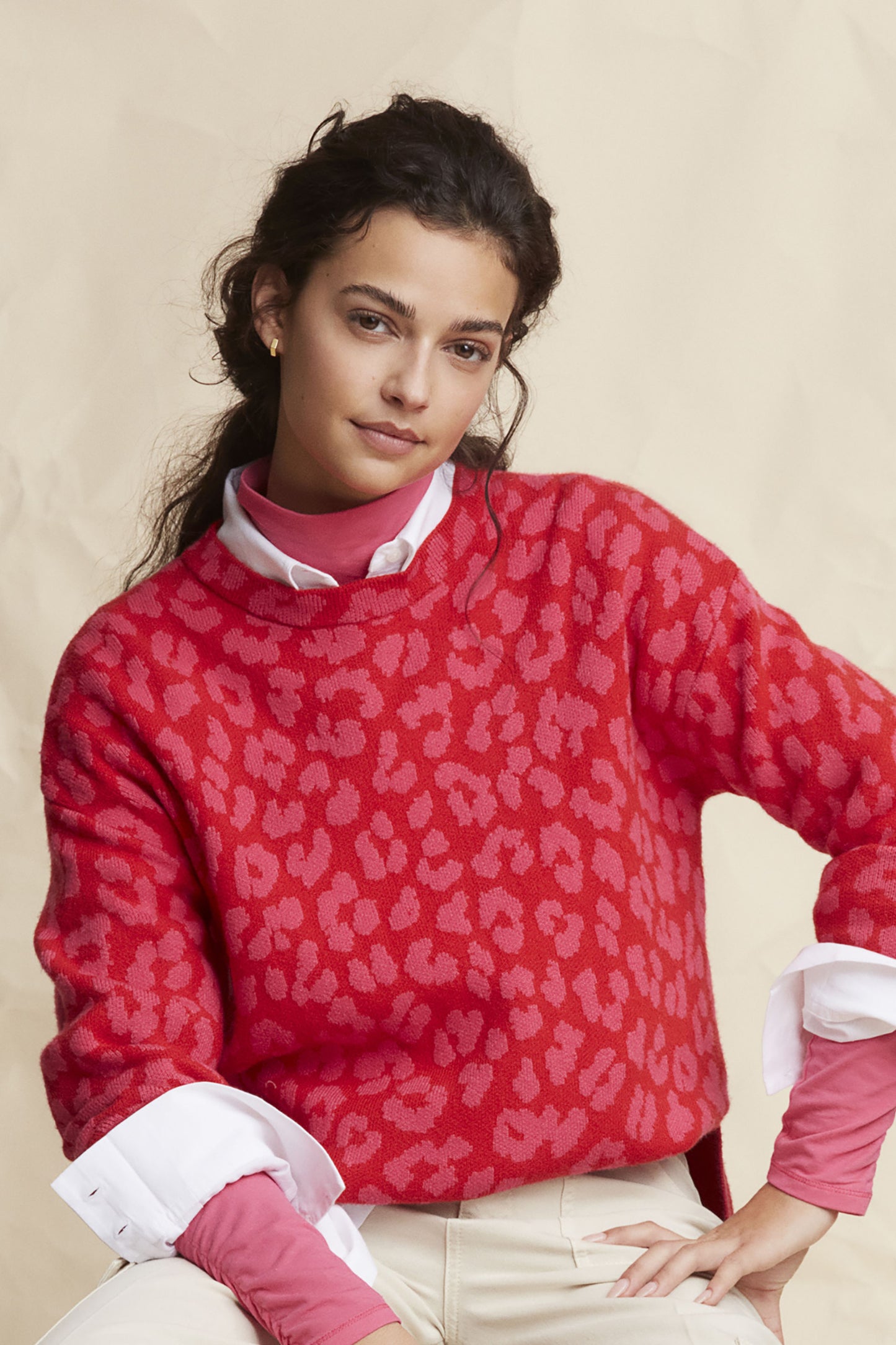 Oui Red & Pink Stripe Top