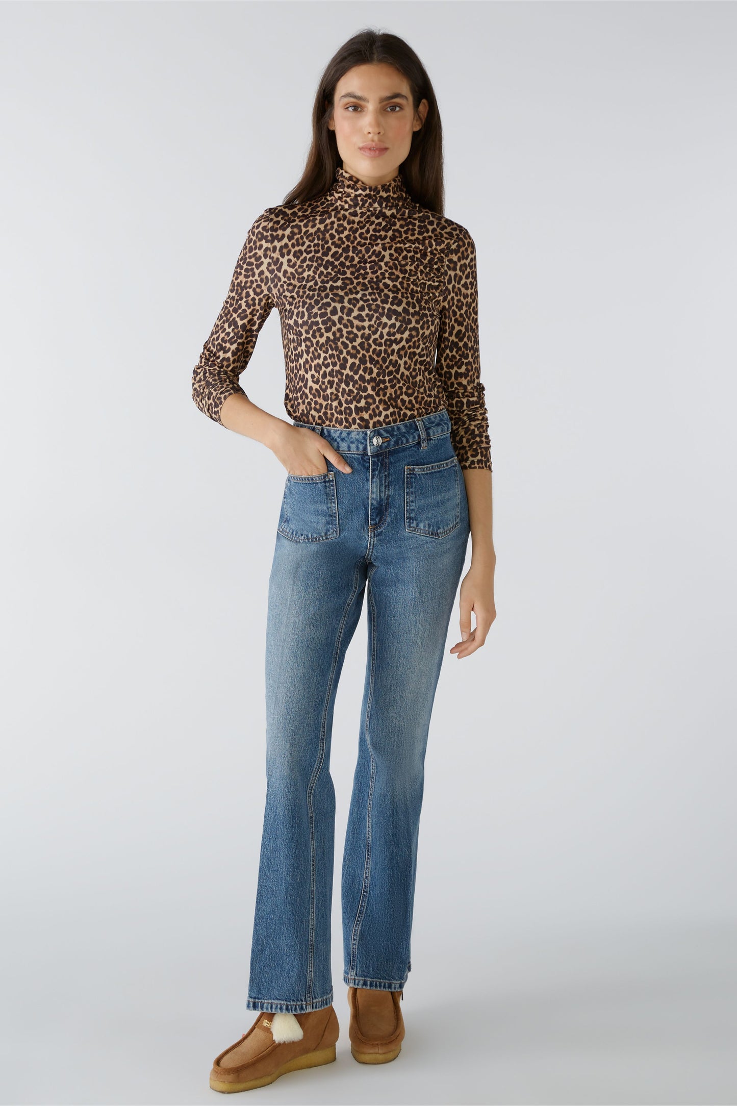Oui Animal Print High Neck Top