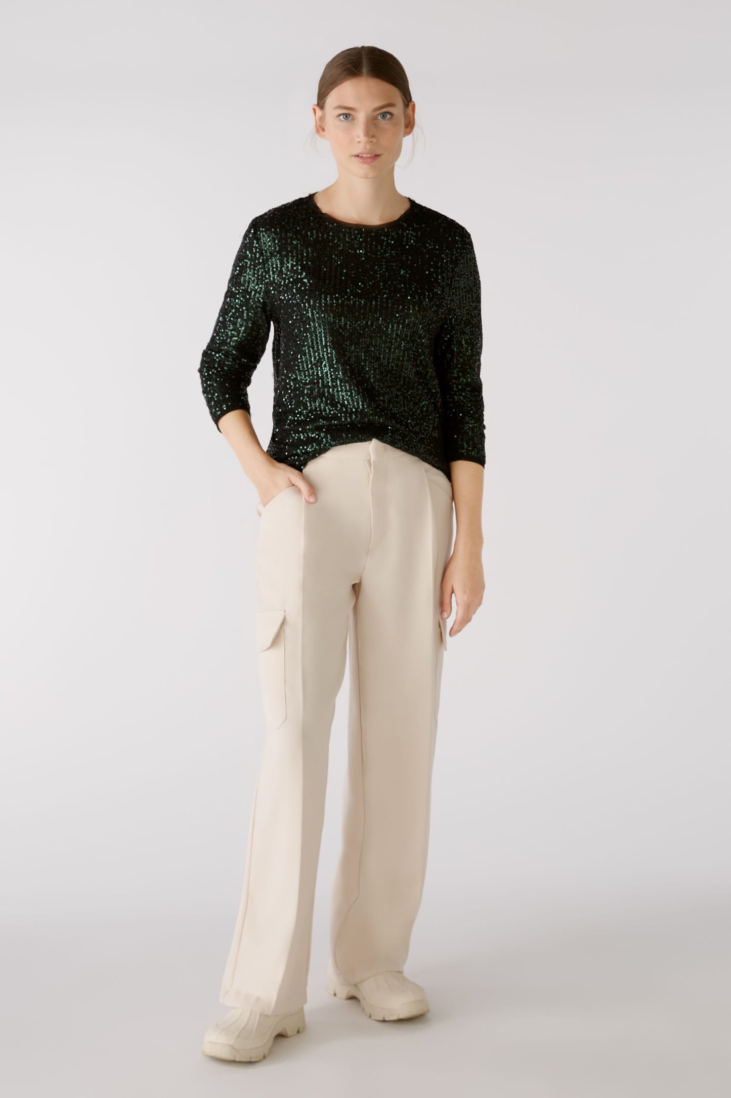 Oui Green Sequin Top