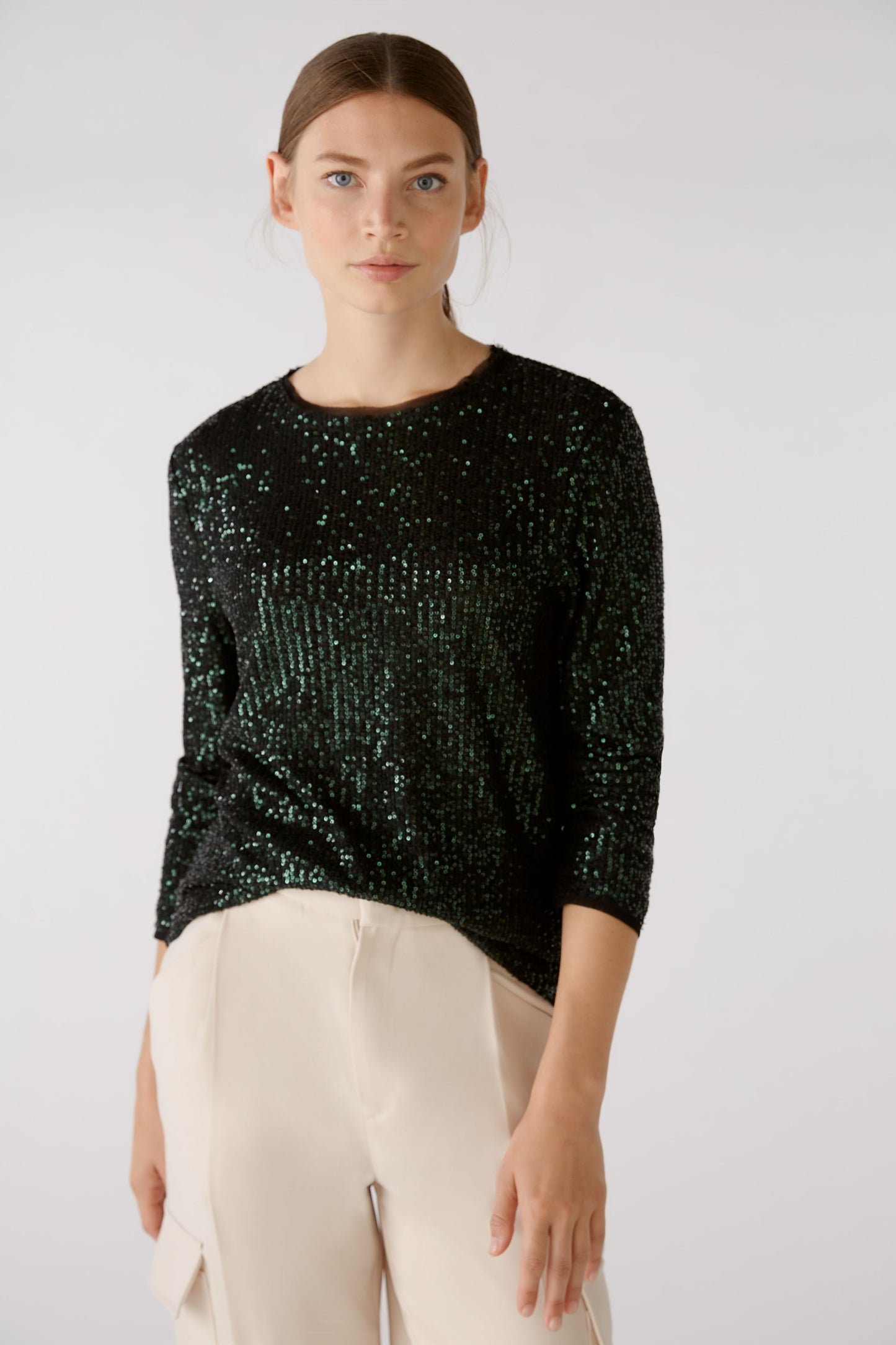 Oui Green Sequin Top