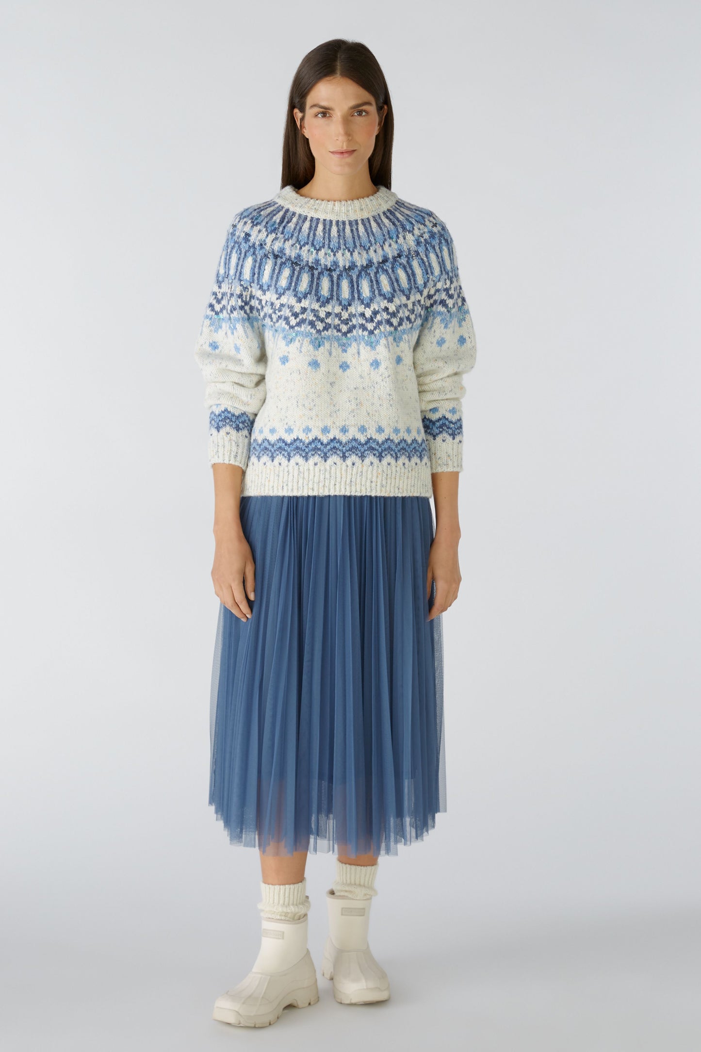 Oui Denim Blue Pleated Skirt