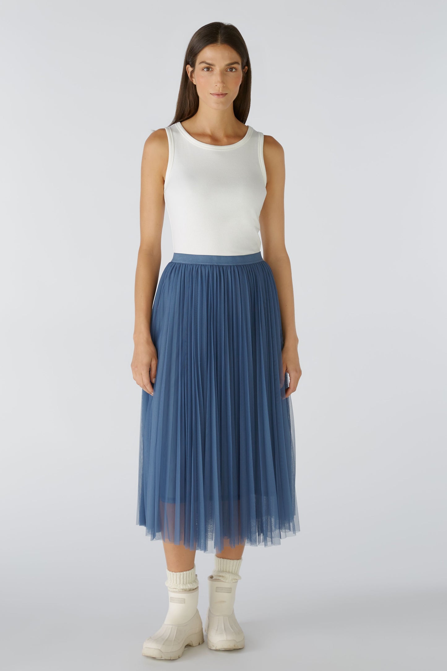 Oui Denim Blue Pleated Skirt