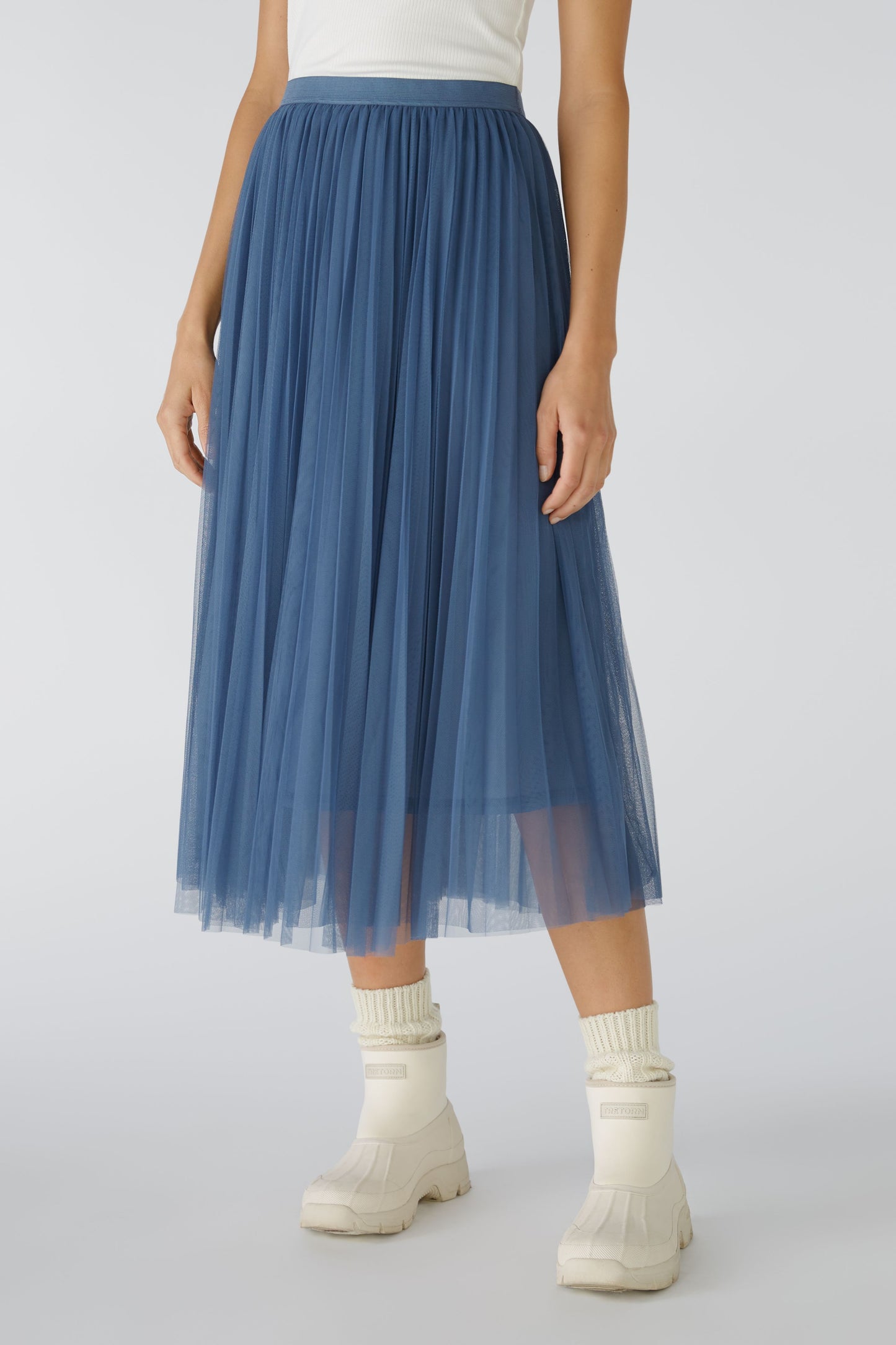 Oui Denim Blue Pleated Skirt