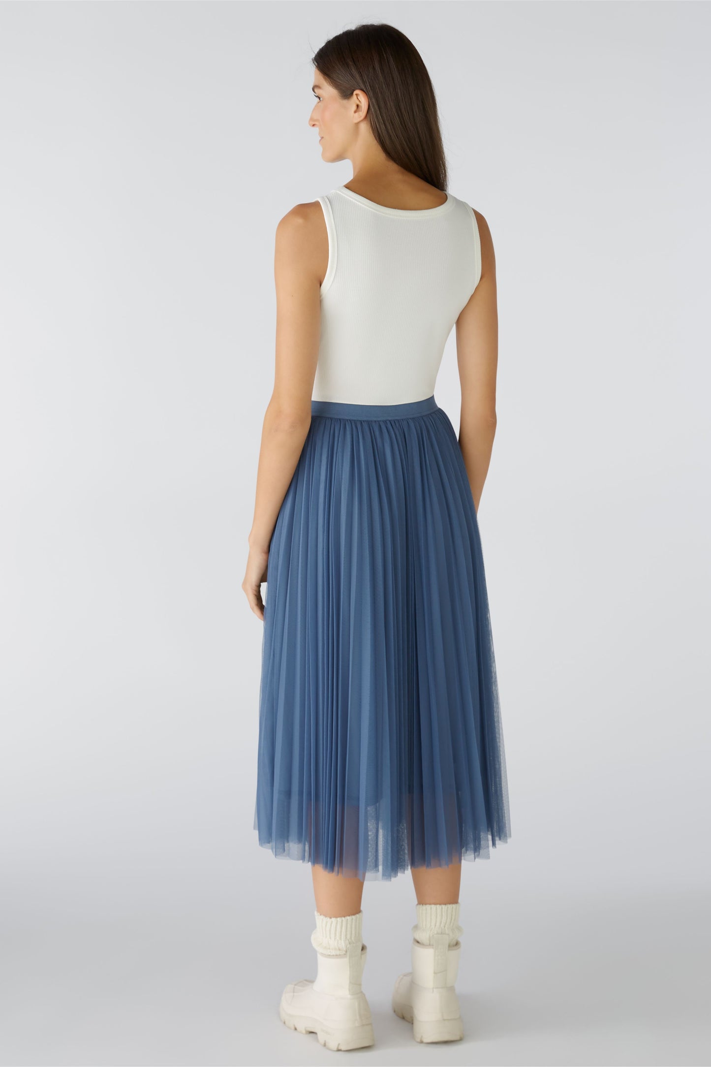 Oui Denim Blue Pleated Skirt