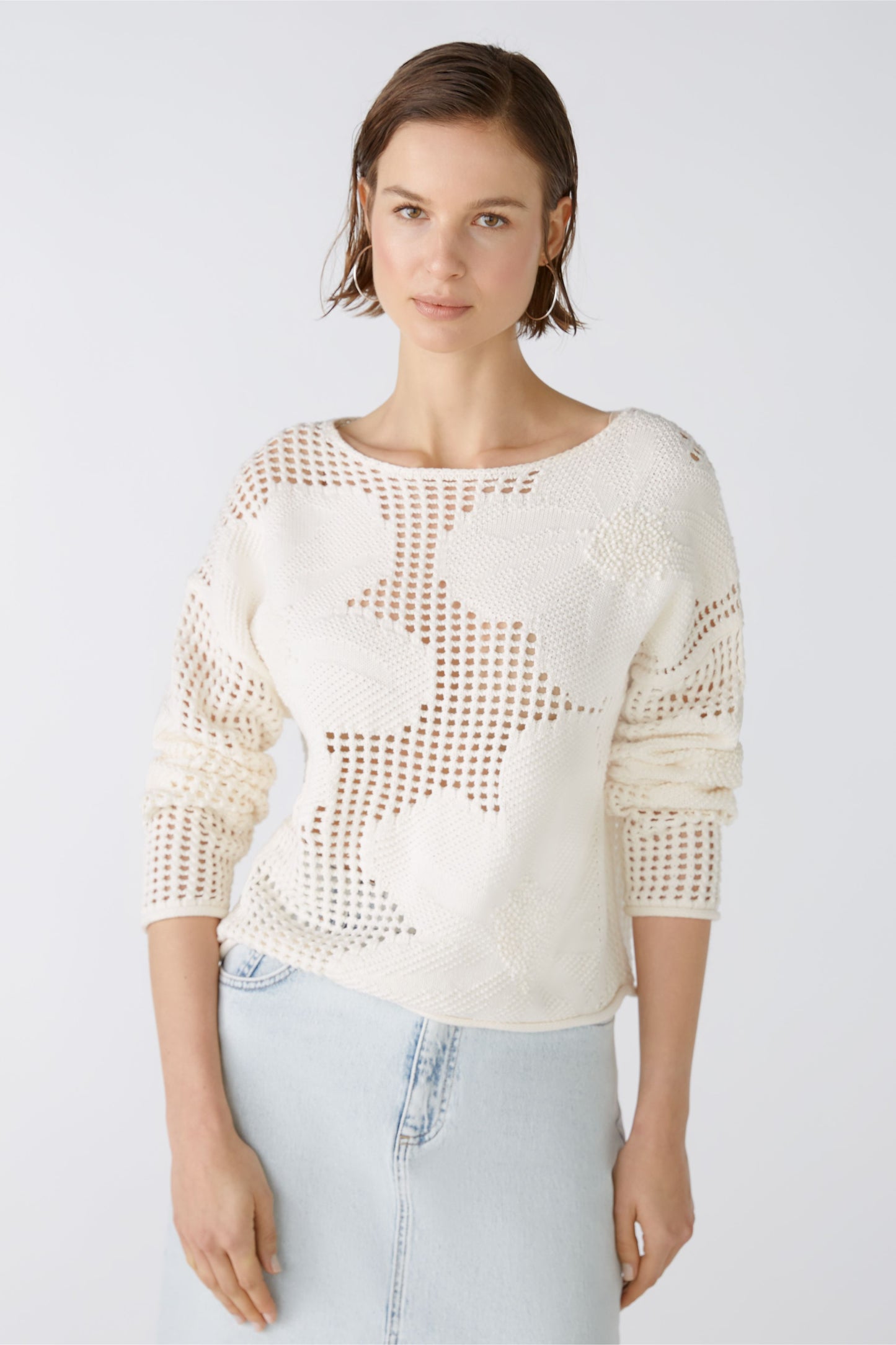 Oui 86664 cotton holey knit sweater