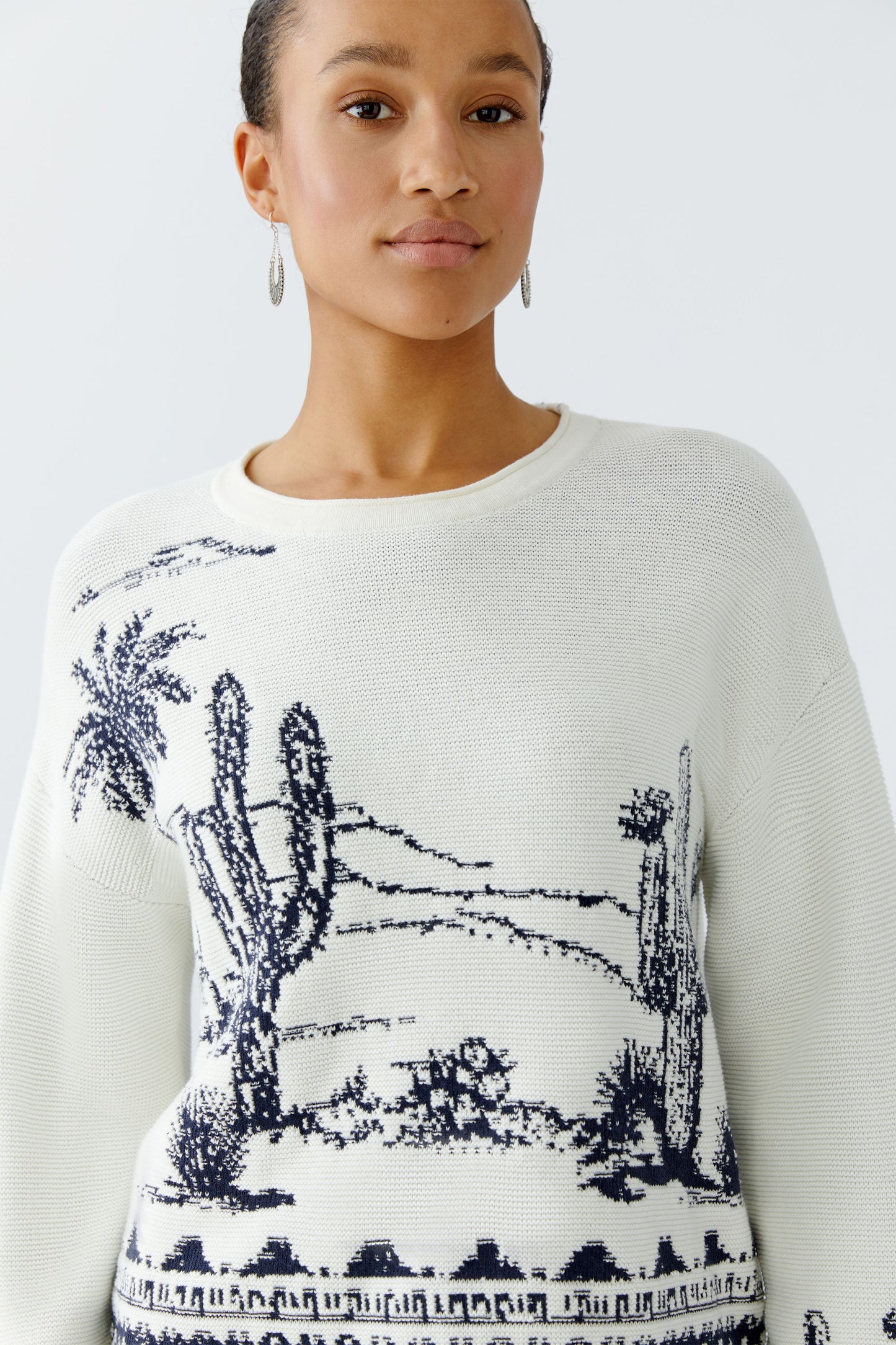 Oui Cactus Print Sweater 94263