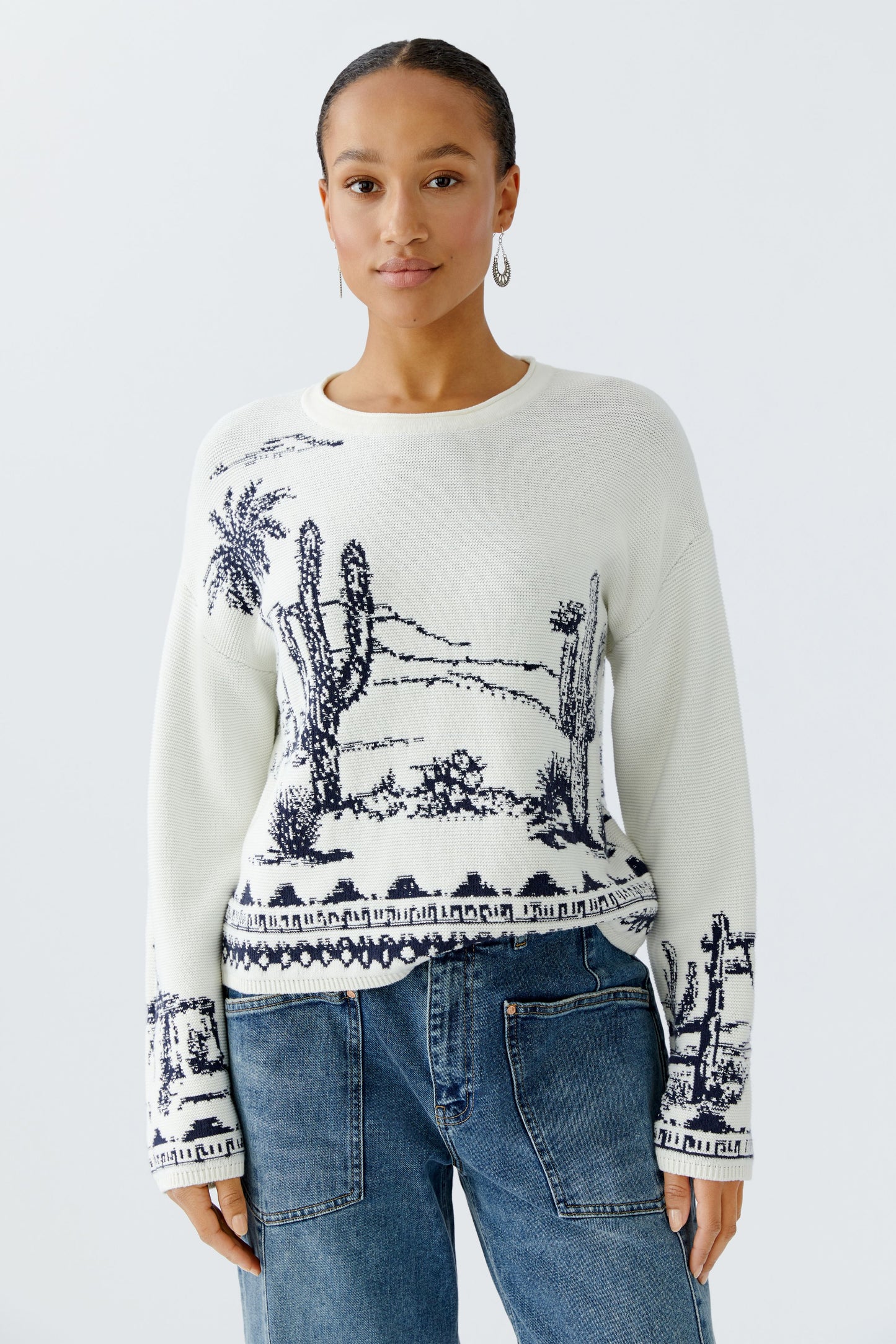 Oui Cactus Print Sweater 94263
