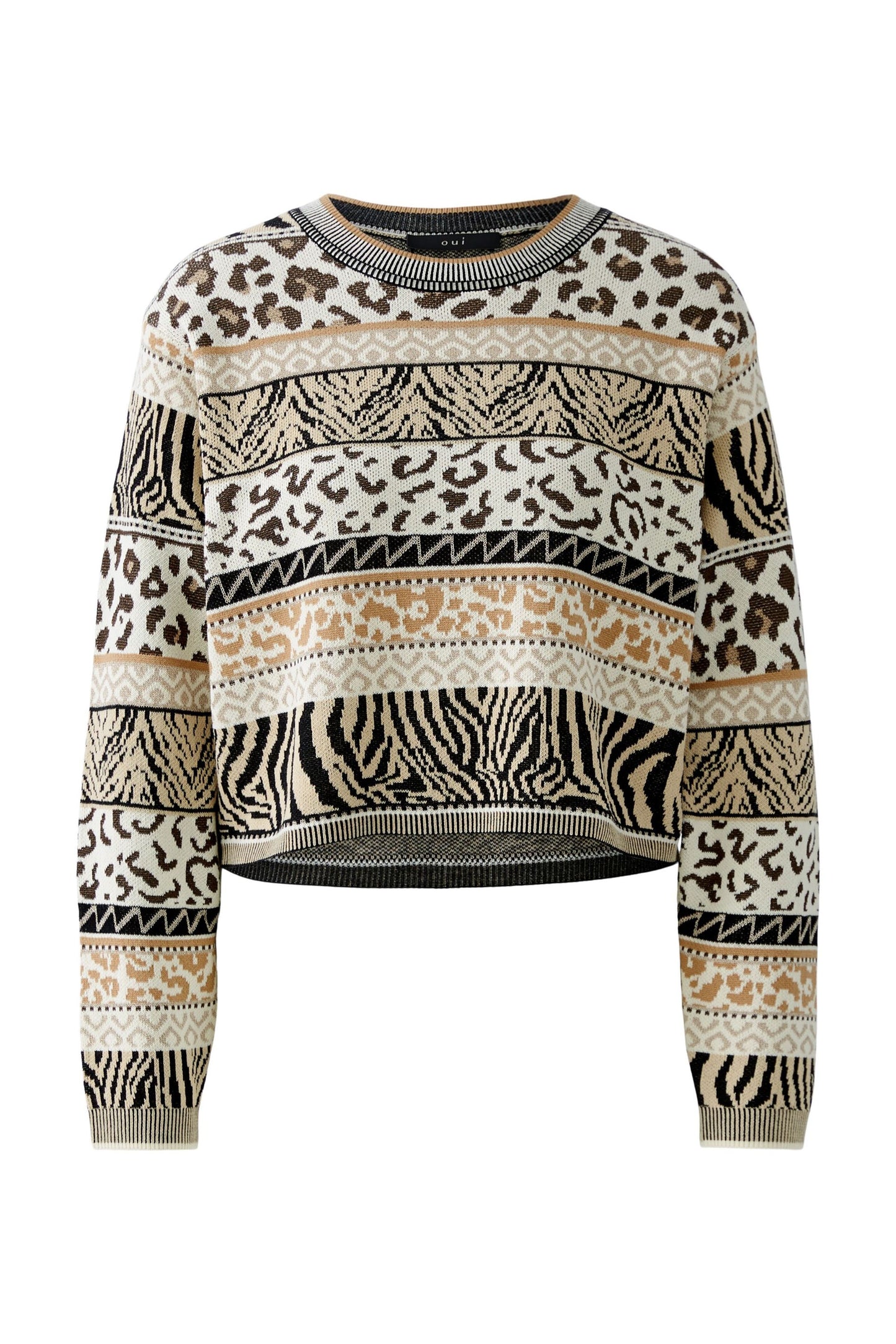 Oui Cream/Black Cropped Sweater 93910