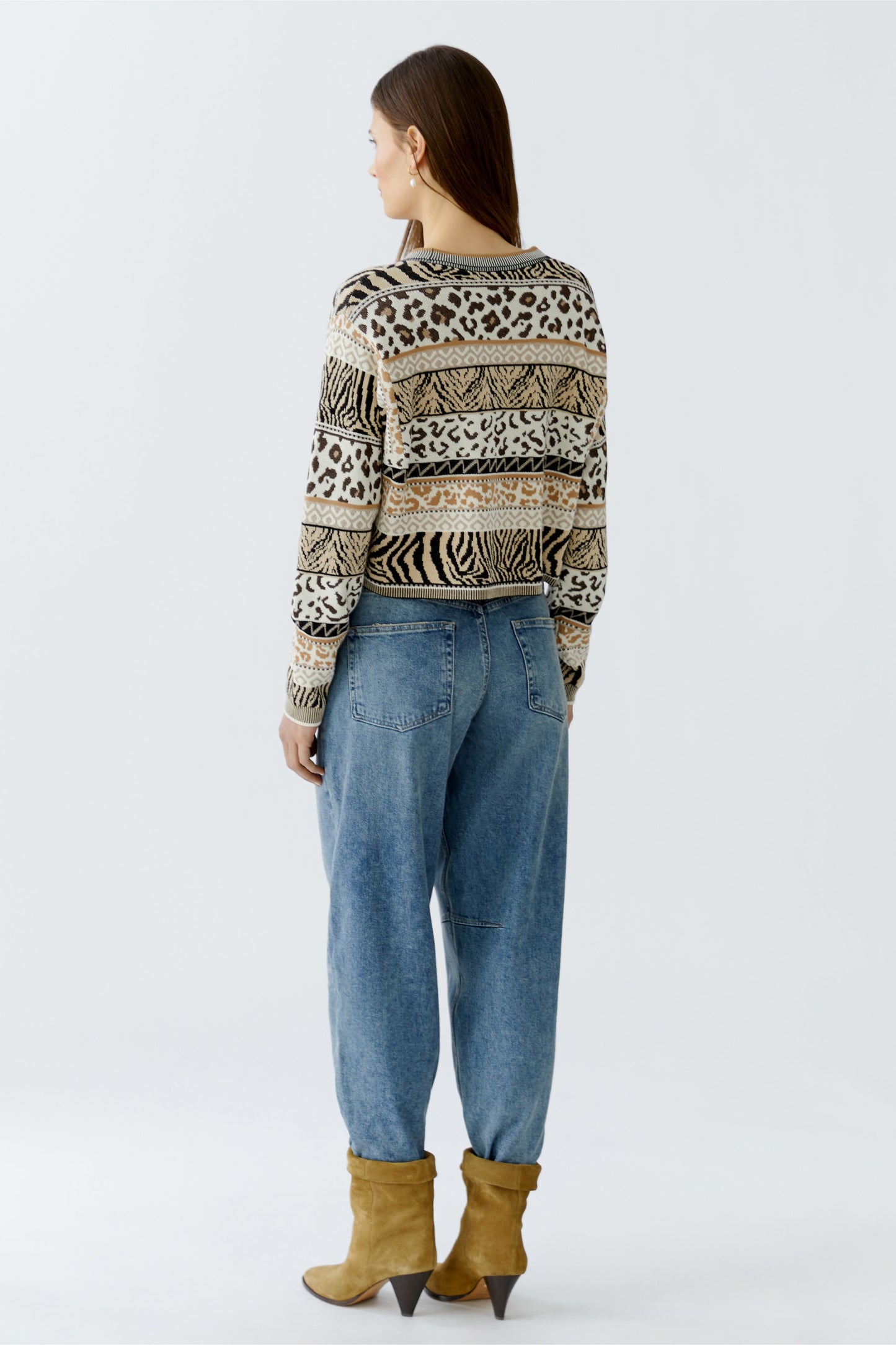 Oui Cream/Black Cropped Sweater 93910