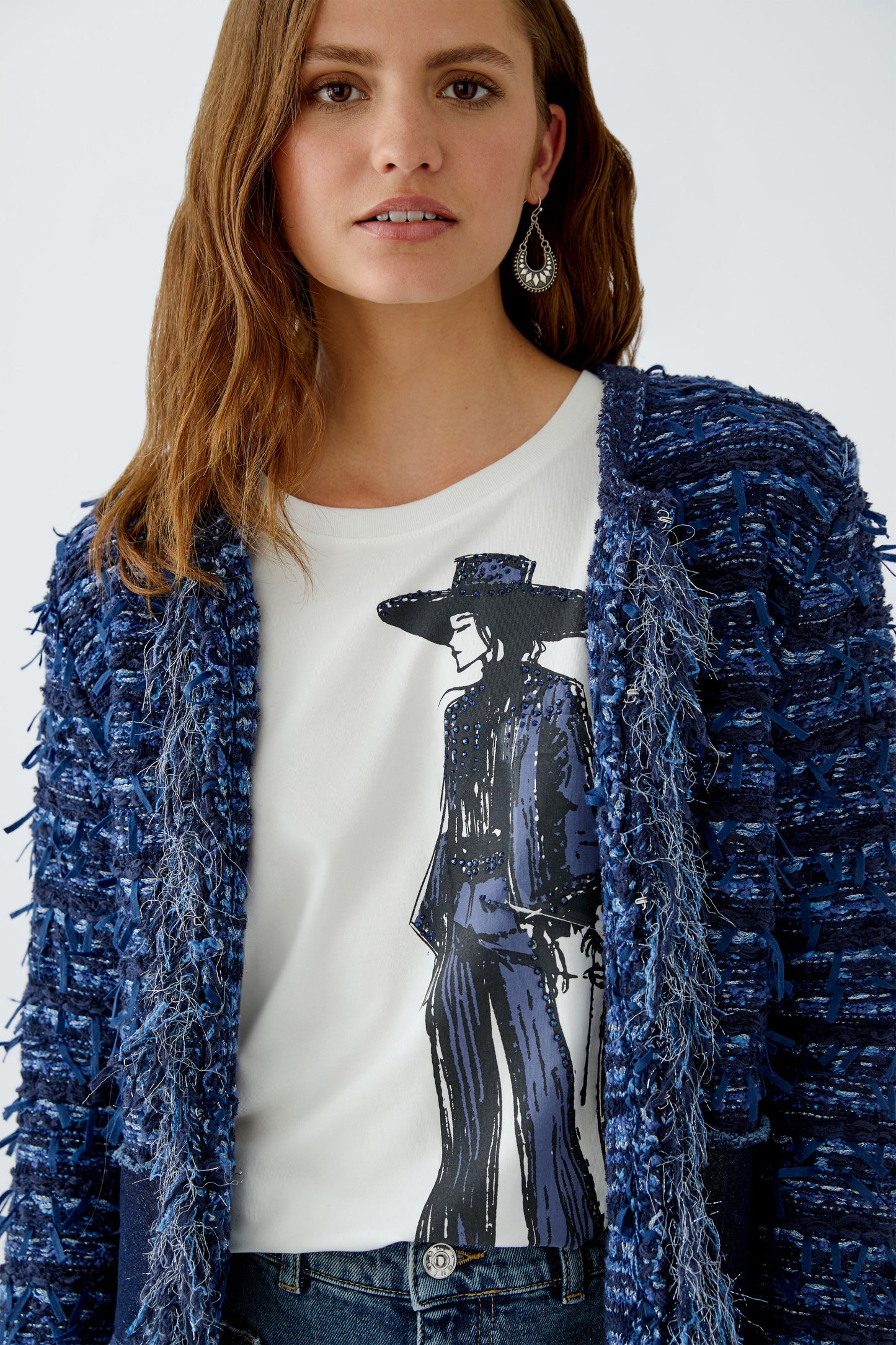 Oui Denim Boucle Cardigan 94292