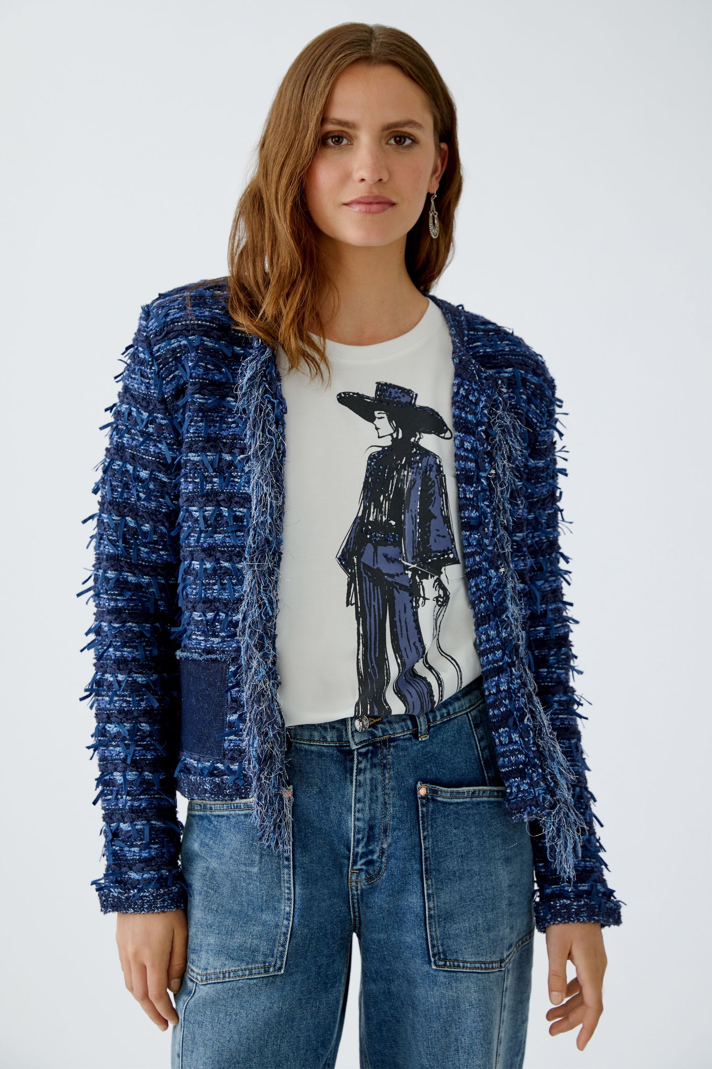 Oui Denim Boucle Cardigan 94292