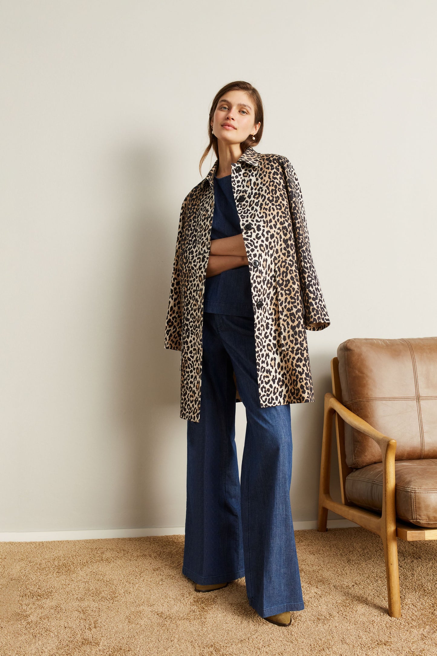 Oui Animal Print Cotton Raincoat 93835