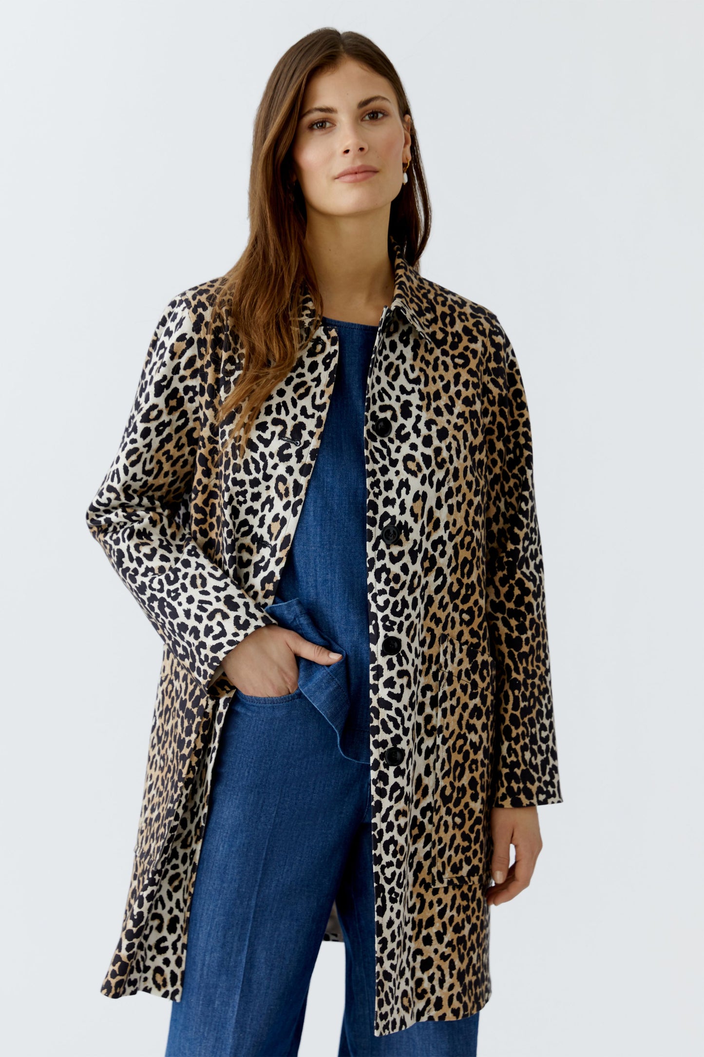 Oui Animal Print Cotton Raincoat 93835