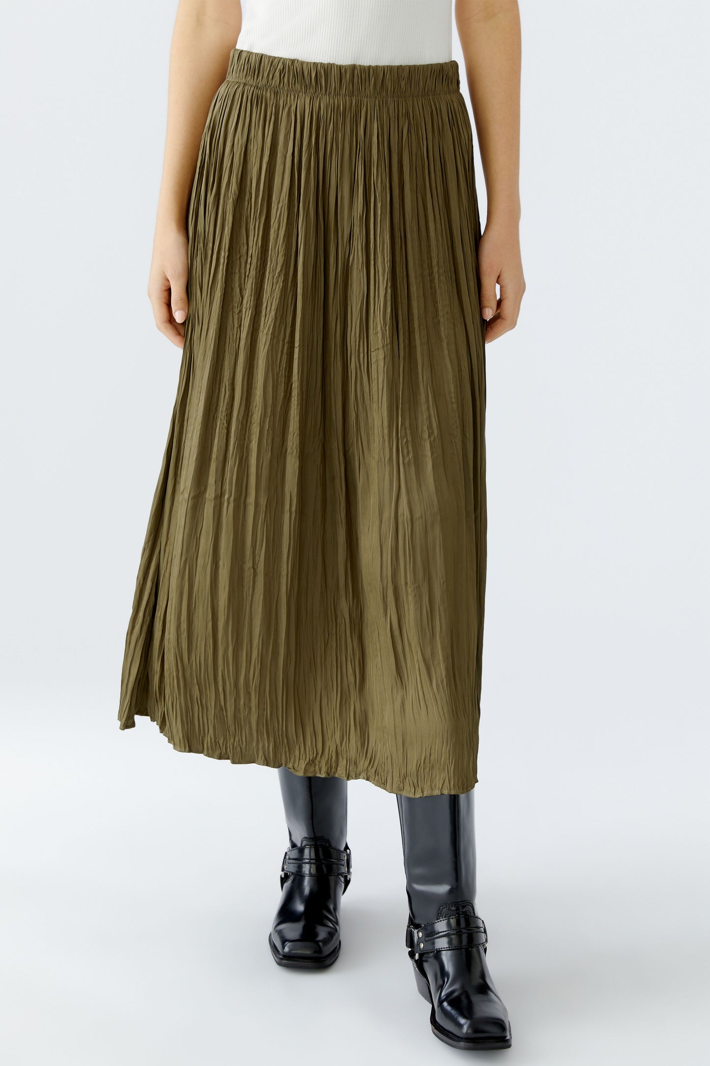 Oui Khaki Silky Skirt 88975