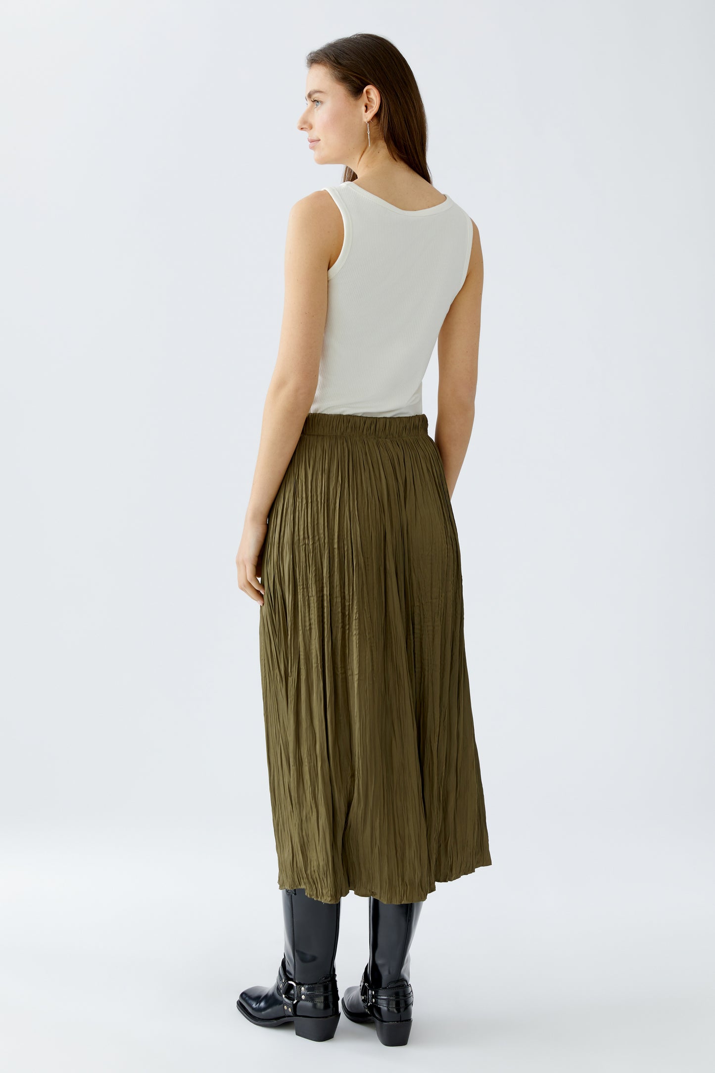 Oui Khaki Silky Skirt 88975