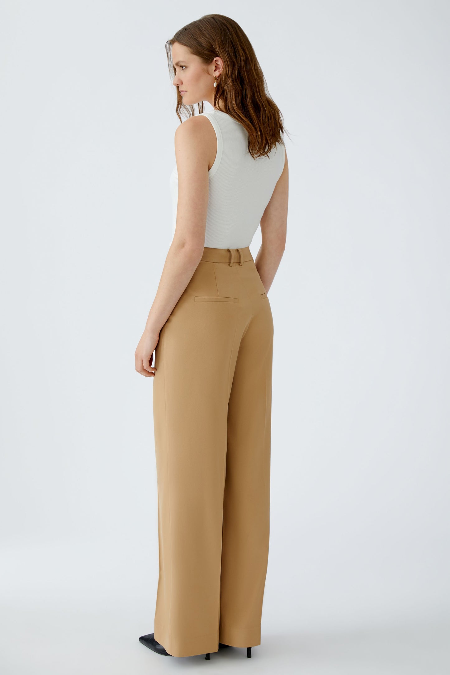 Oui Tan Wide Leg Drapey Trousers 93766