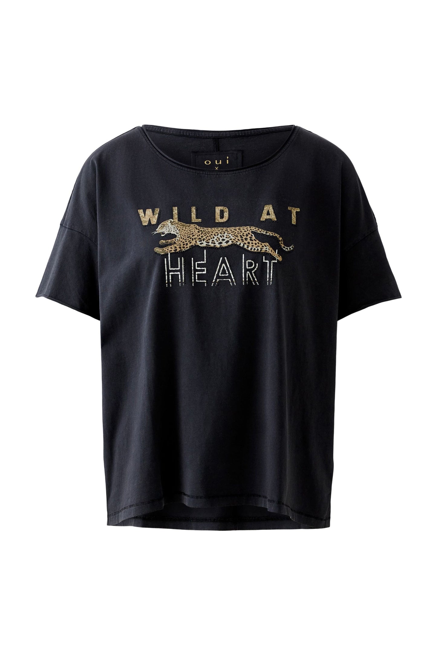 Oui Black Vintaged Print T-Shirt 93865