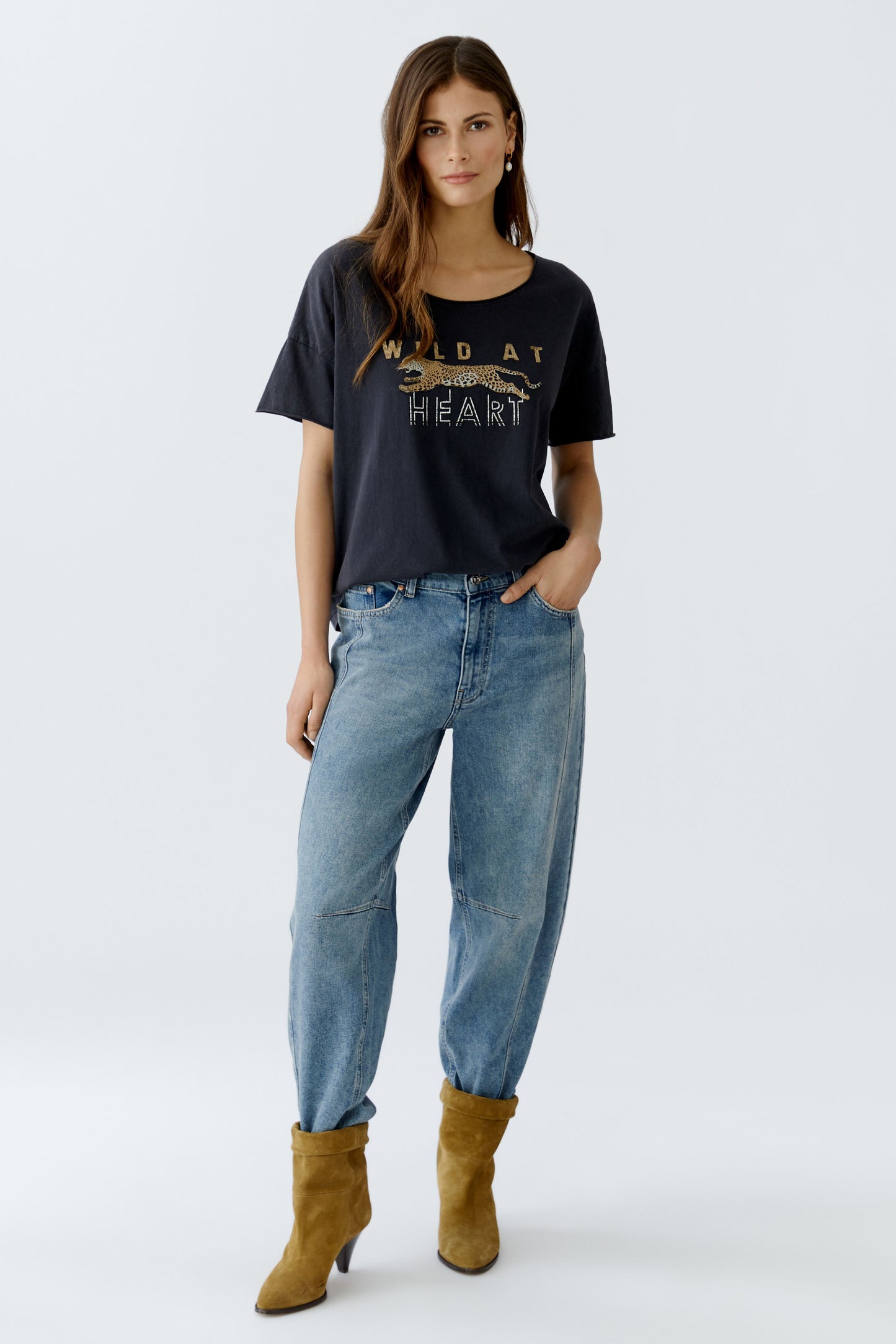 Oui Black Vintaged Print T-Shirt 93865