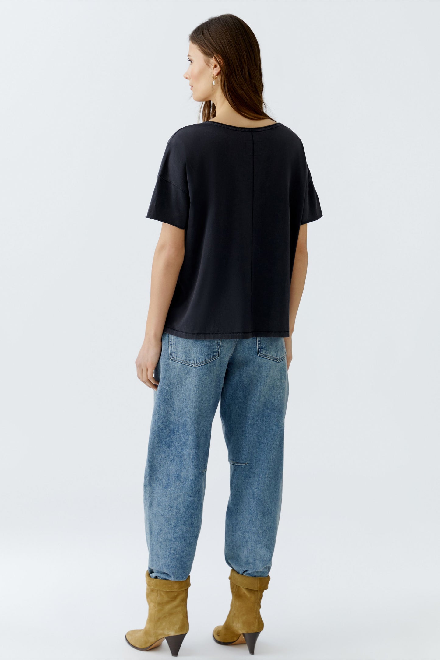Oui Black Vintaged Print T-Shirt 93865