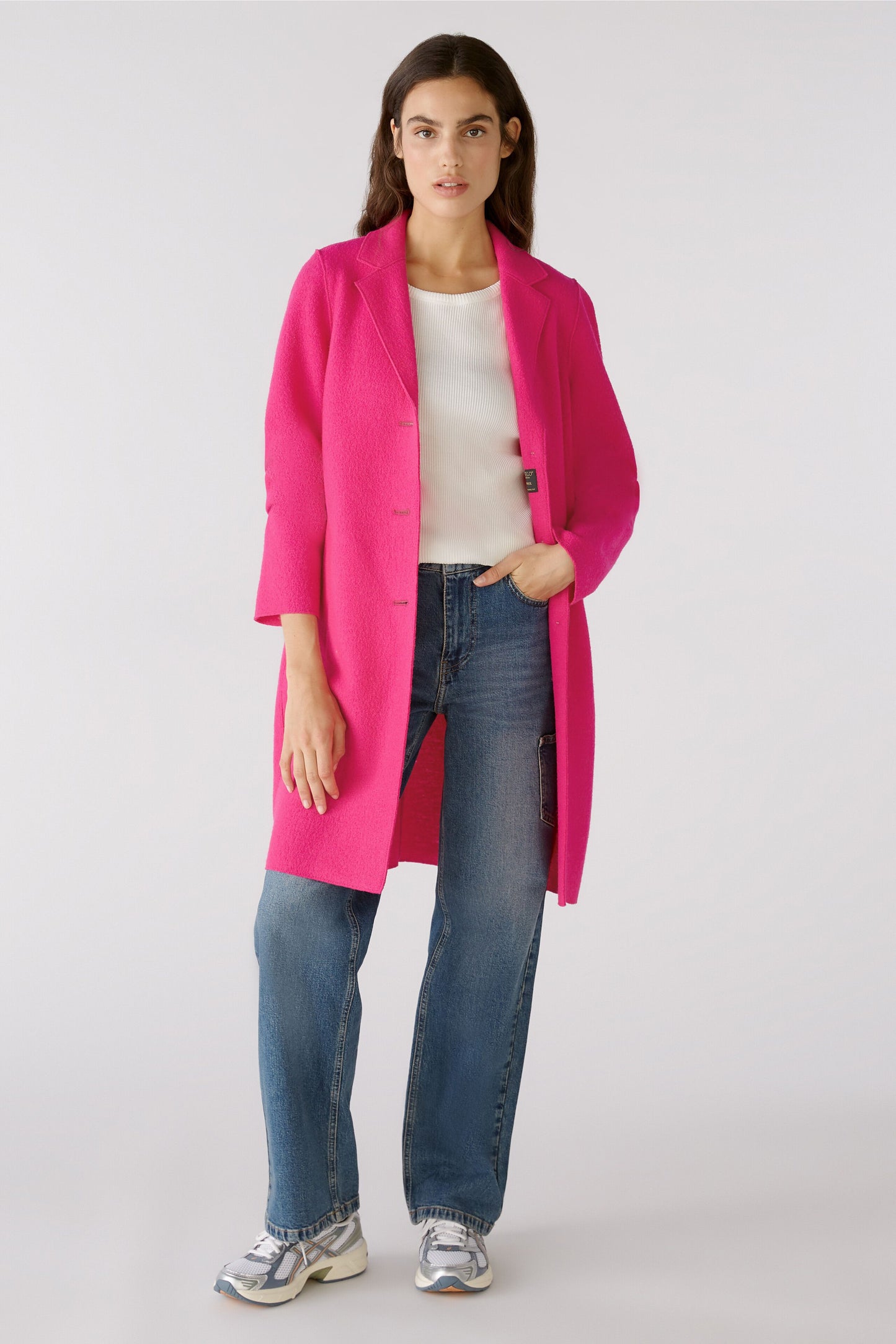 Oui Bright Pink Boiled Wool Coat