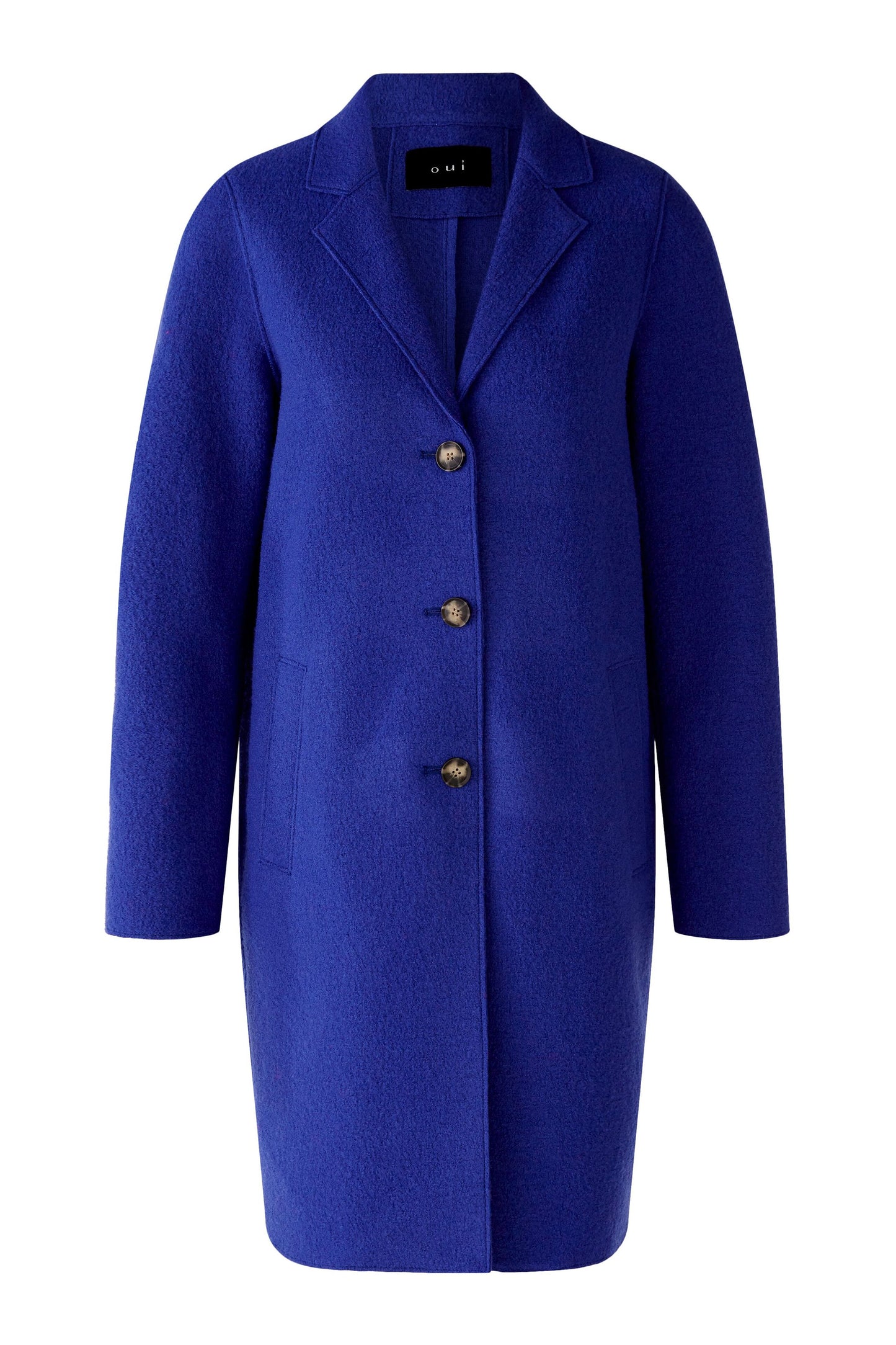 Oui Royal Blue Boiled Wool Coat