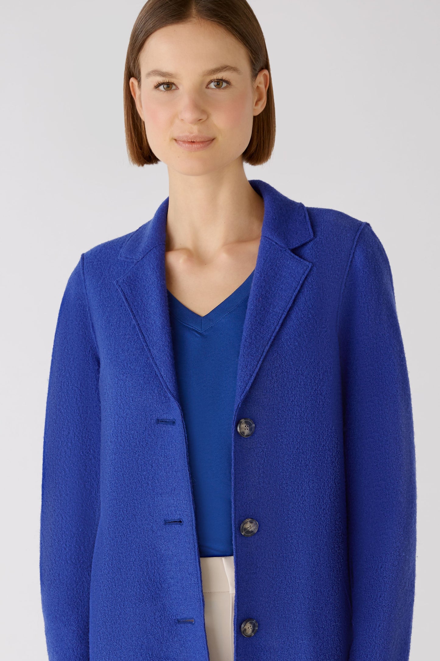 Oui Royal Blue Boiled Wool Coat