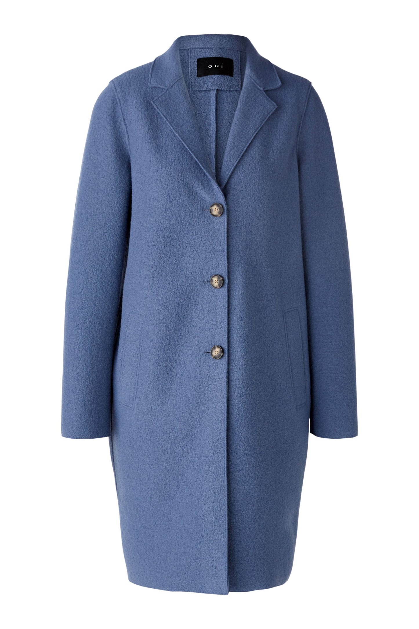 Oui Denim Blue Boiled Wool Coat