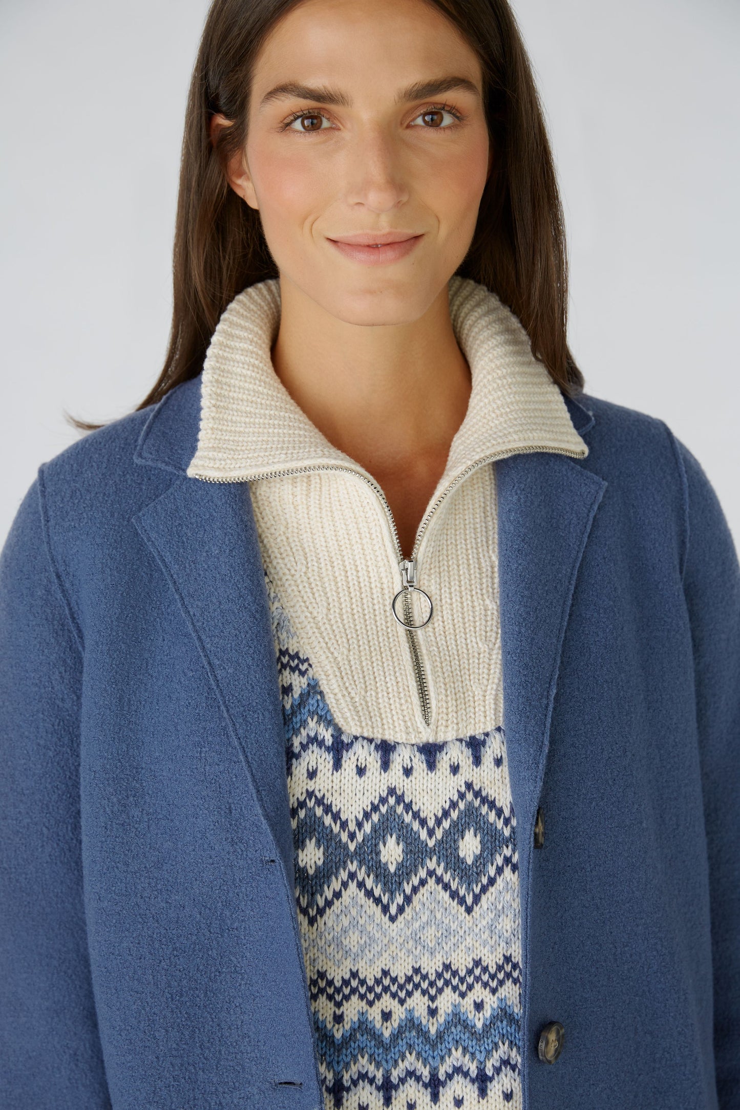 Oui Denim Blue Boiled Wool Coat