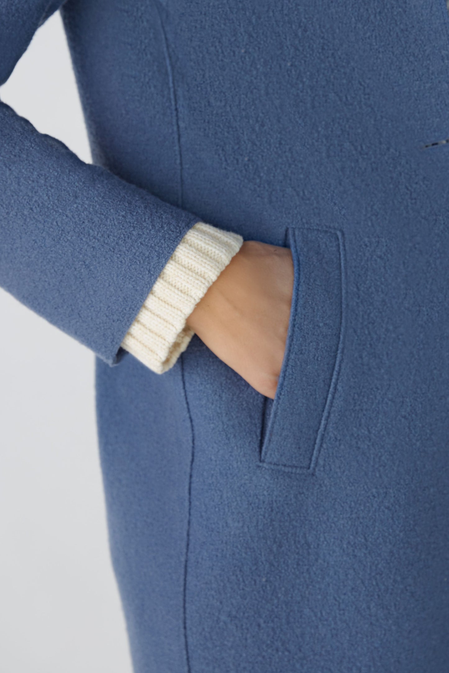 Oui Denim Blue Boiled Wool Coat