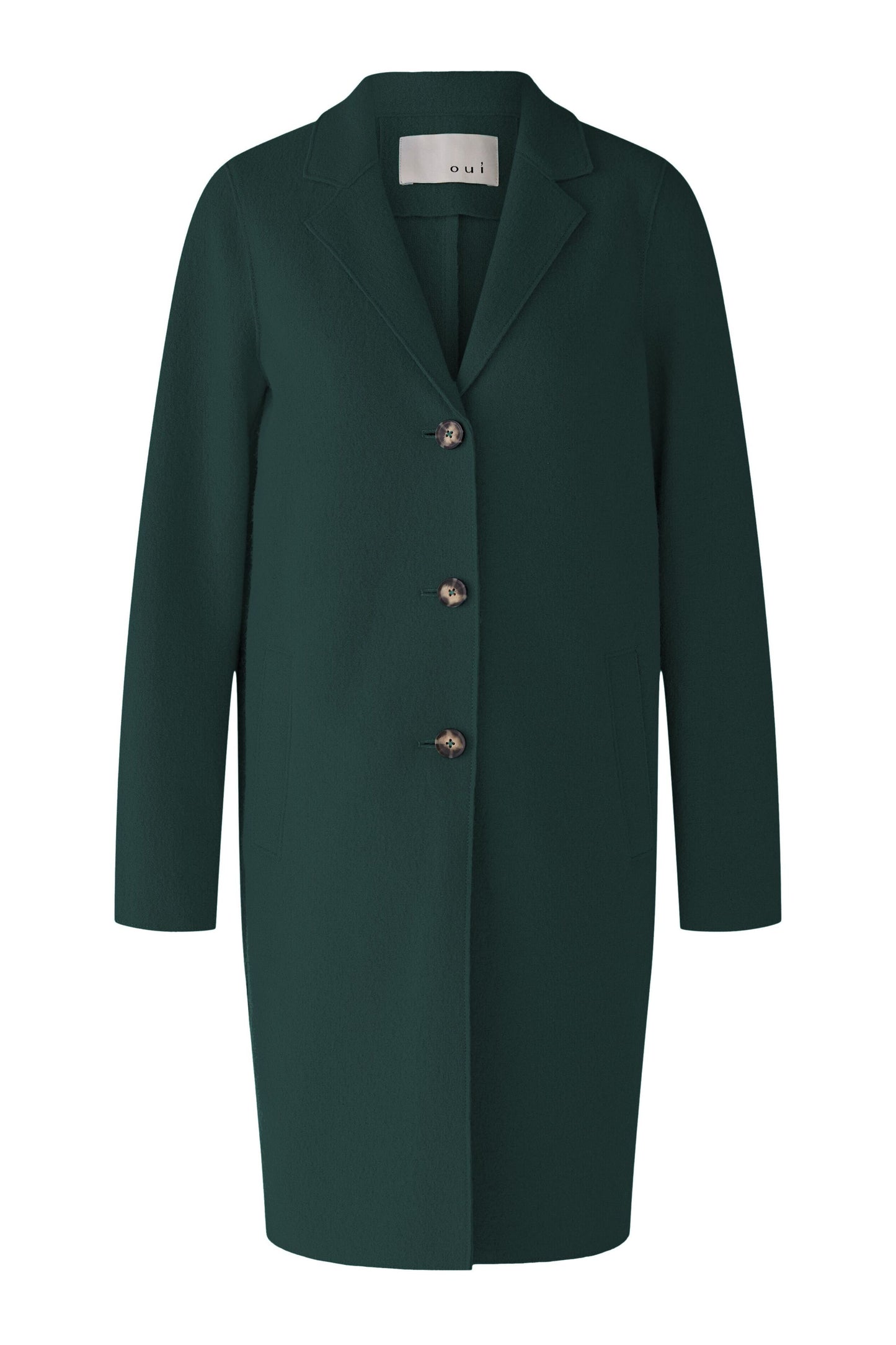 Oui Dark Green Boiled Wool Coat