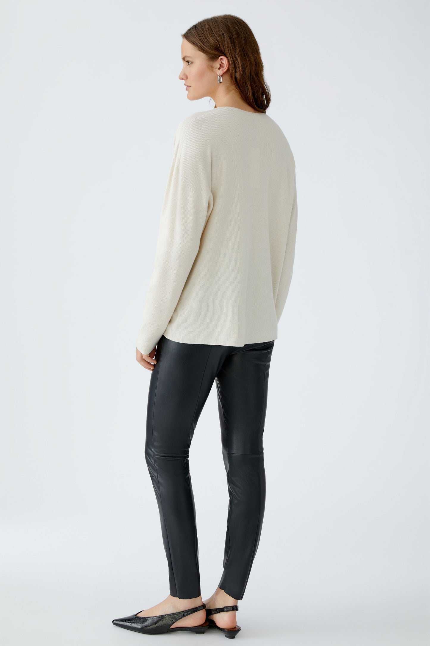 Oui Cream Simple Non Wool Sweater 93708